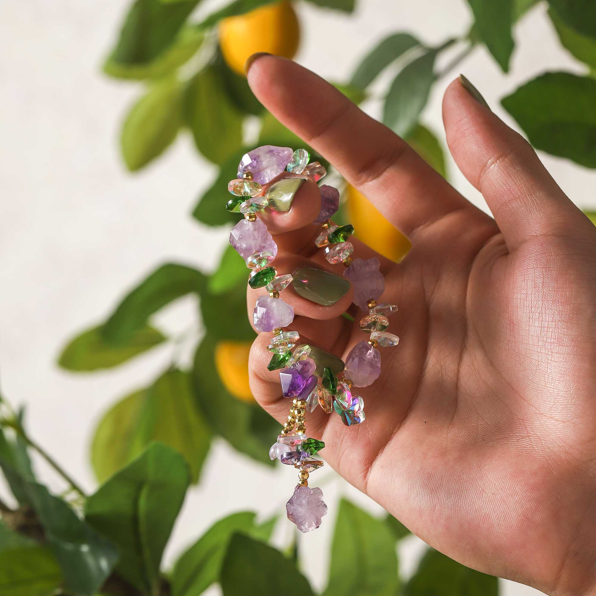 Lavender Aura – Amethyst & Glass Bead Bracelet