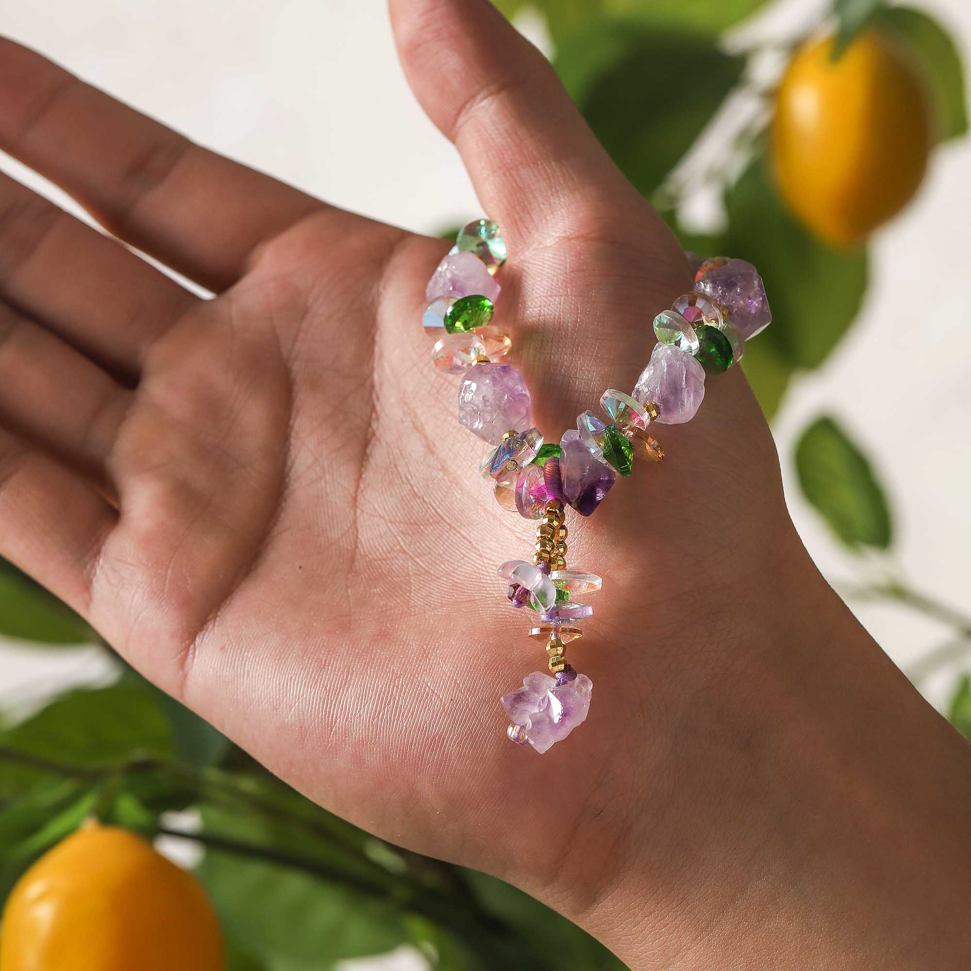 Lavender Aura – Amethyst & Glass Bead Bracelet