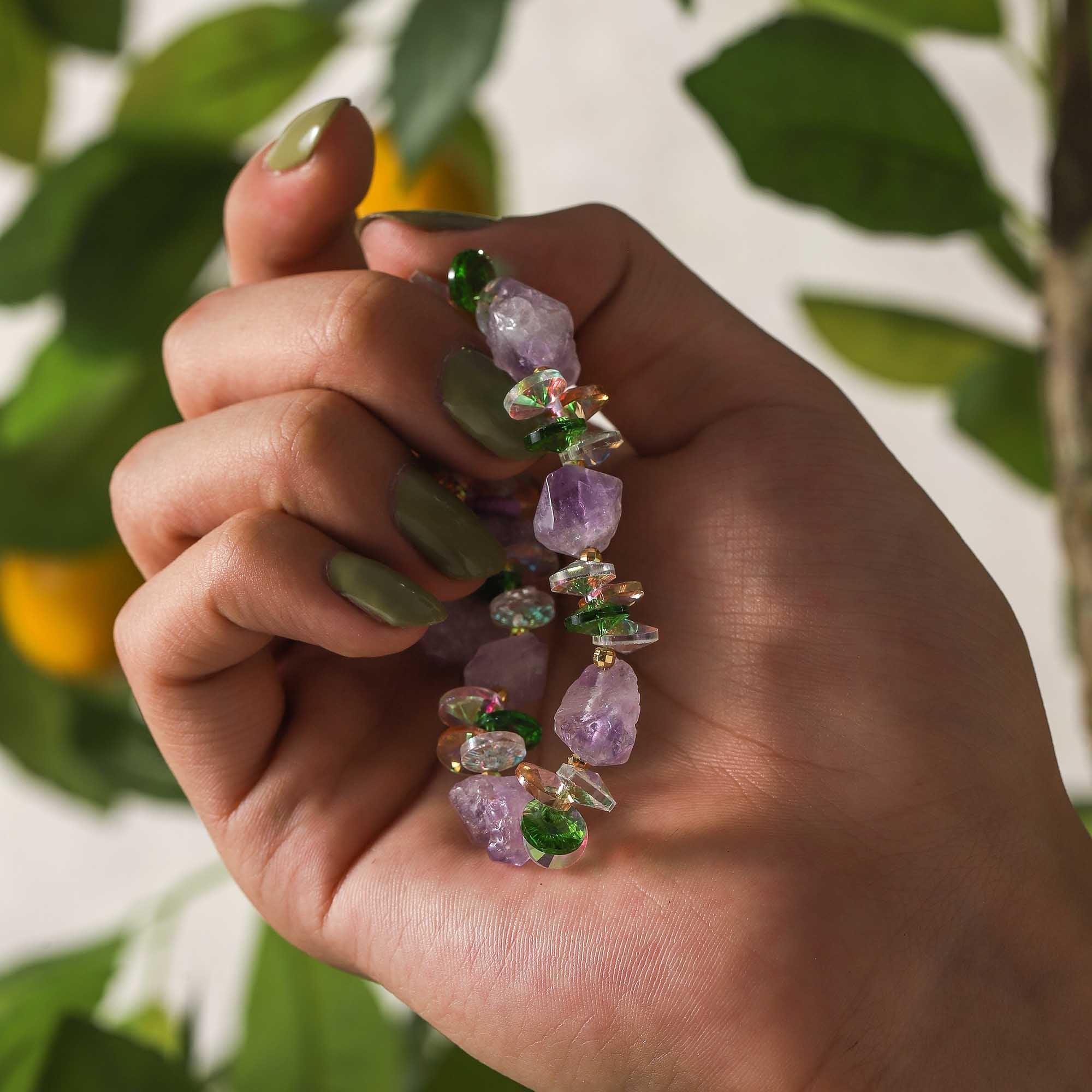 Lavender Aura – Amethyst & Glass Bead Bracelet