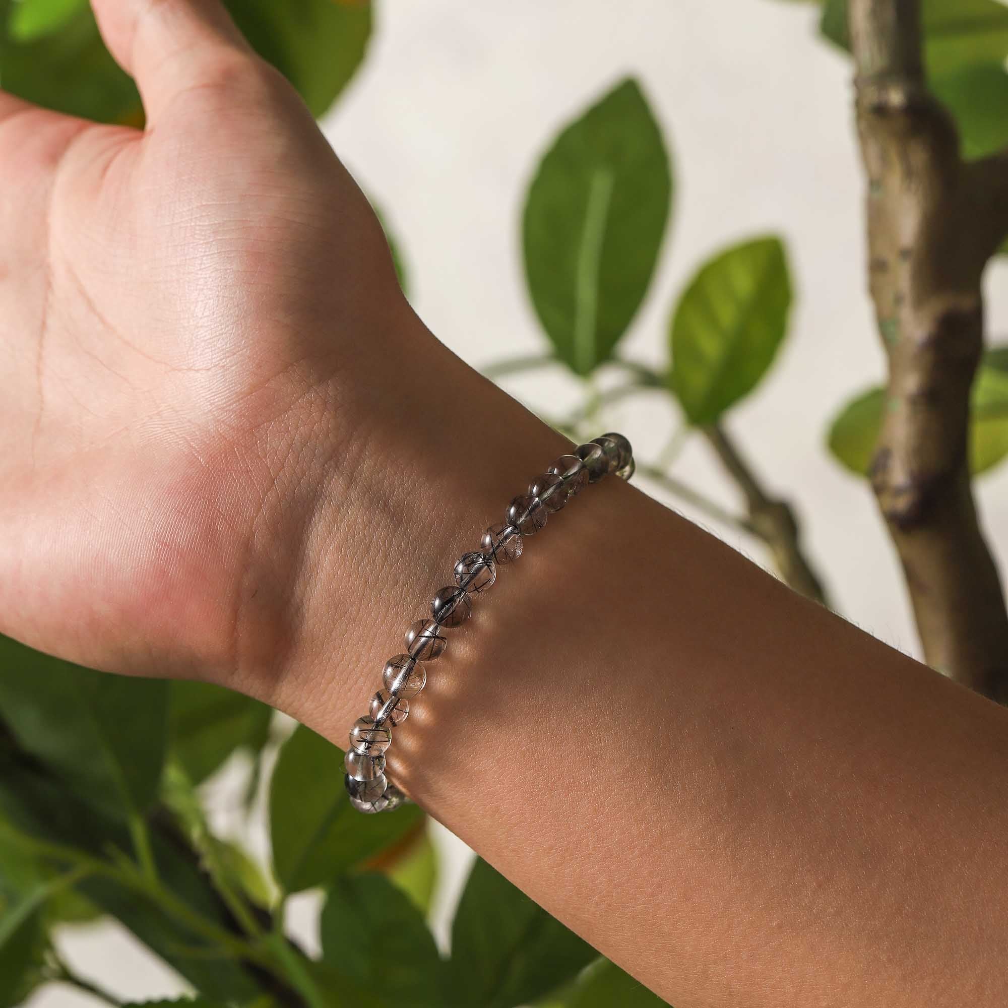 Stellar Shadow – Black Rutilated Quartz Bracelet