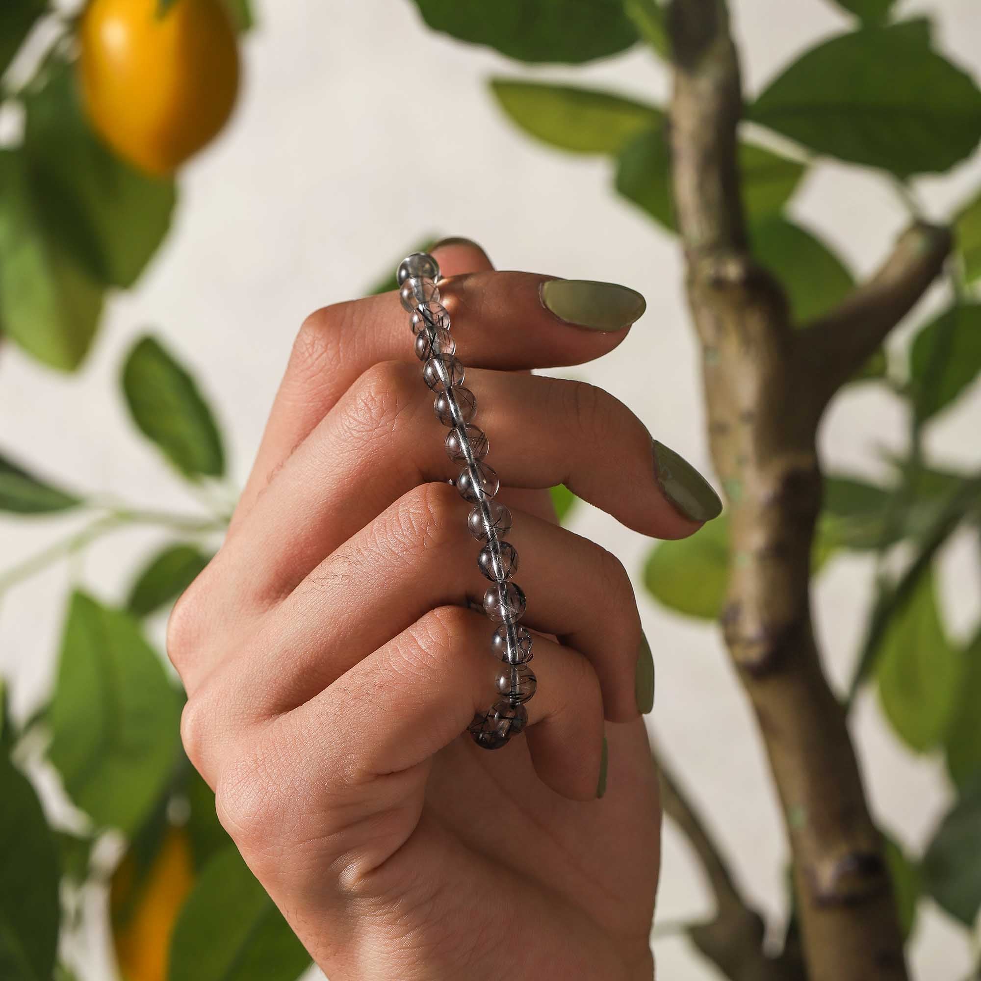 Stellar Shadow – Black Rutilated Quartz Bracelet