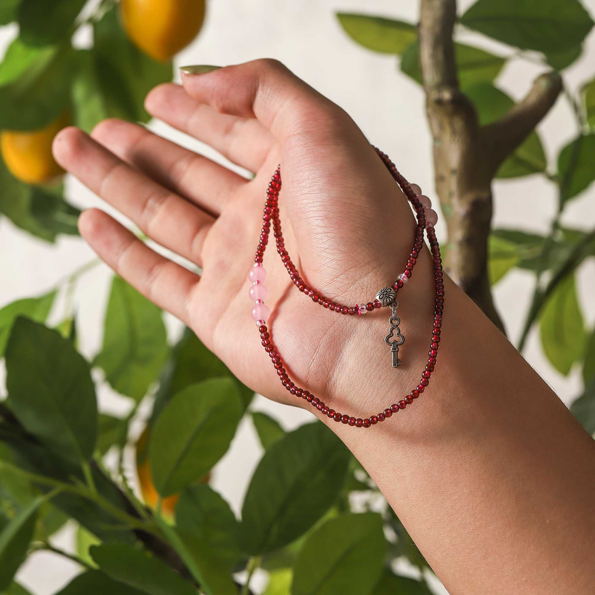 Secret Key – Garnet & Rose Quartz Multi-layer Bracelet