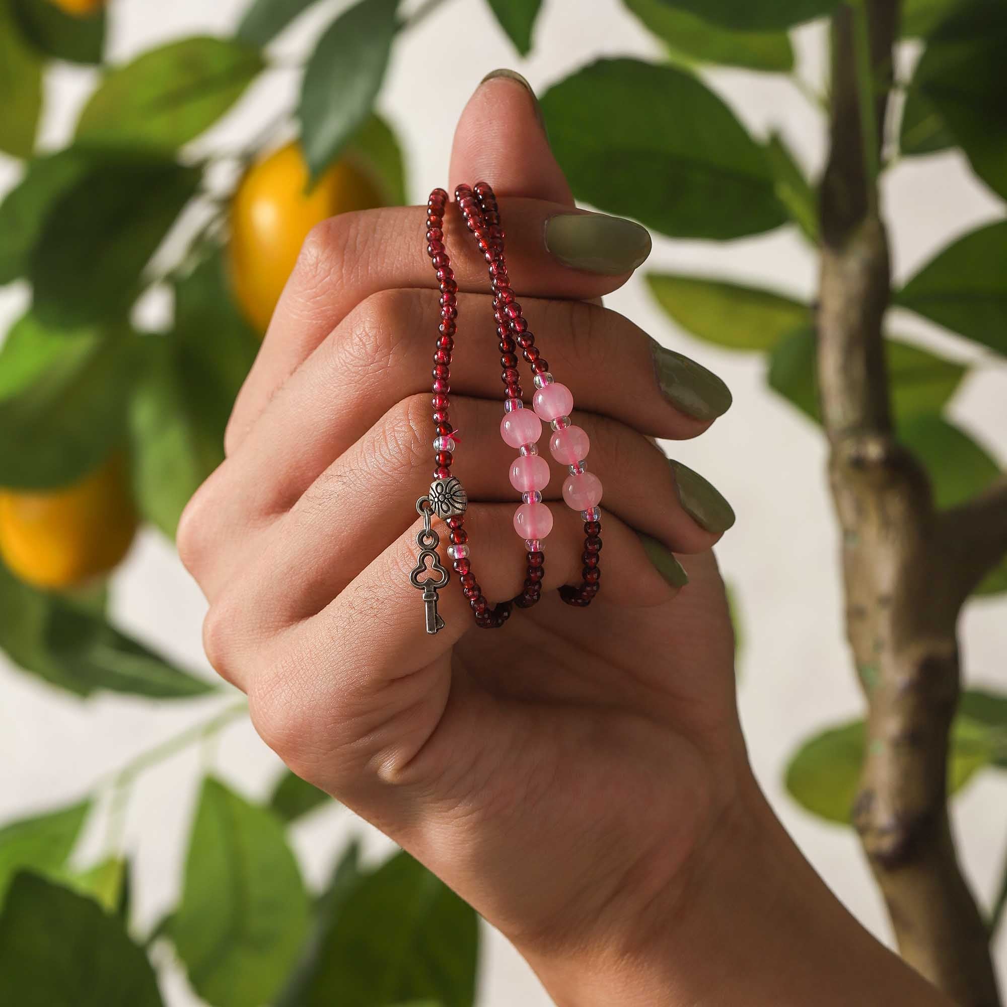 Secret Key – Garnet & Rose Quartz Multi-layer Bracelet