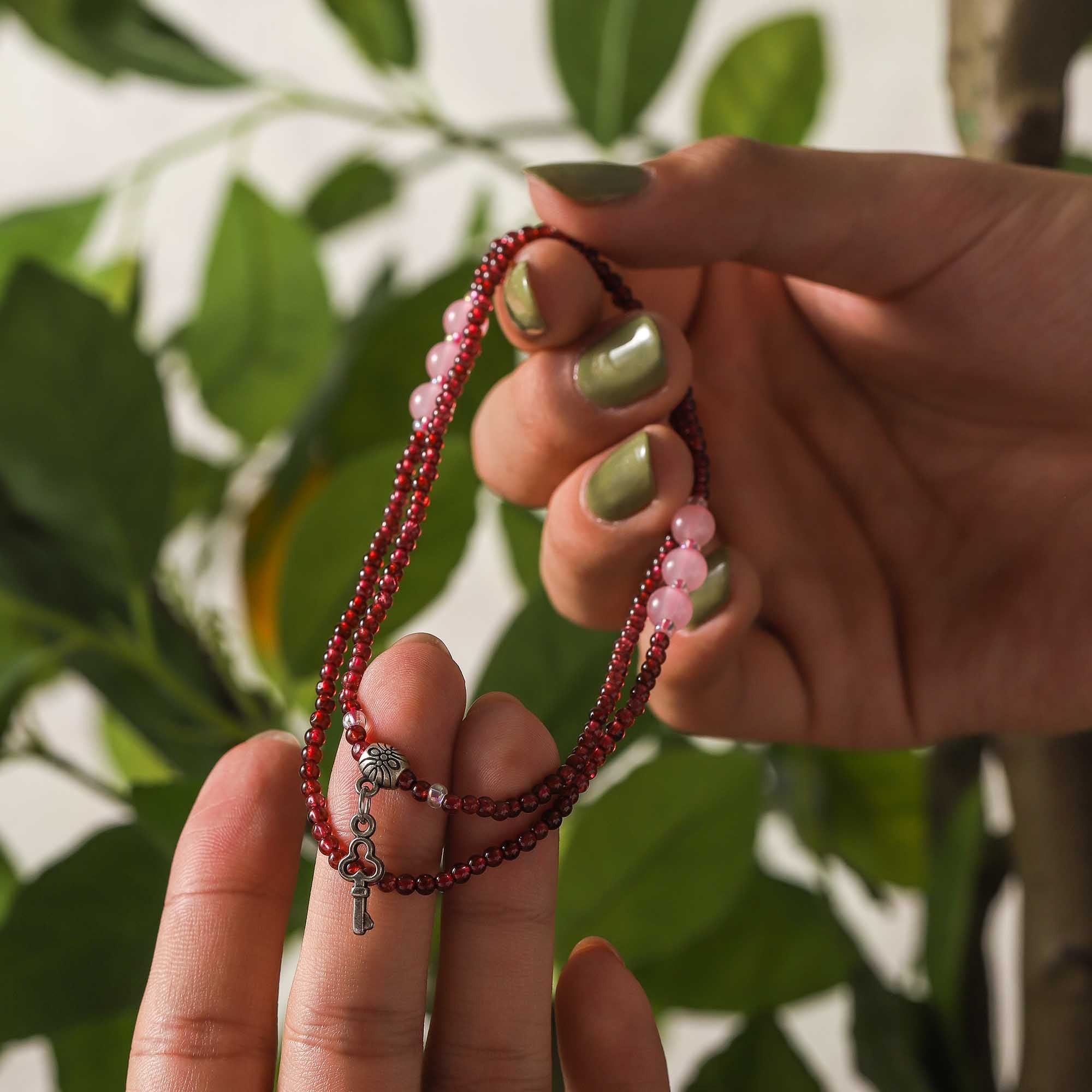 Secret Key – Garnet & Rose Quartz Multi-layer Bracelet