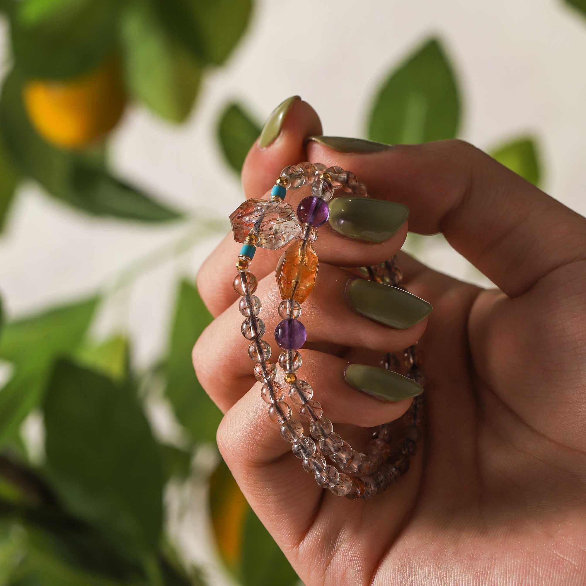 Black Gold Super Seven, Amethyst, and Yellow Topaz Double-Wrap Bracelet