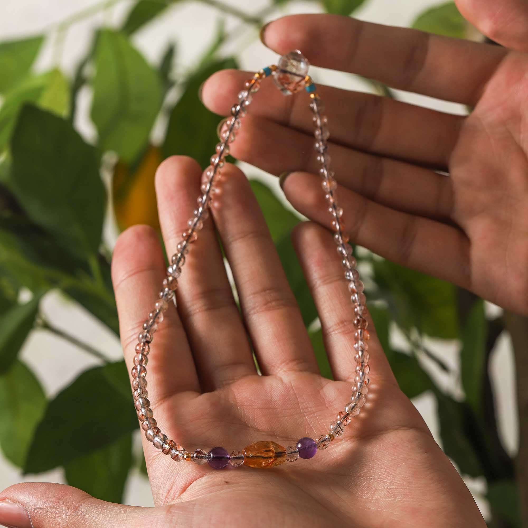 Black Gold Super Seven, Amethyst, and Yellow Topaz Double-Wrap Bracelet