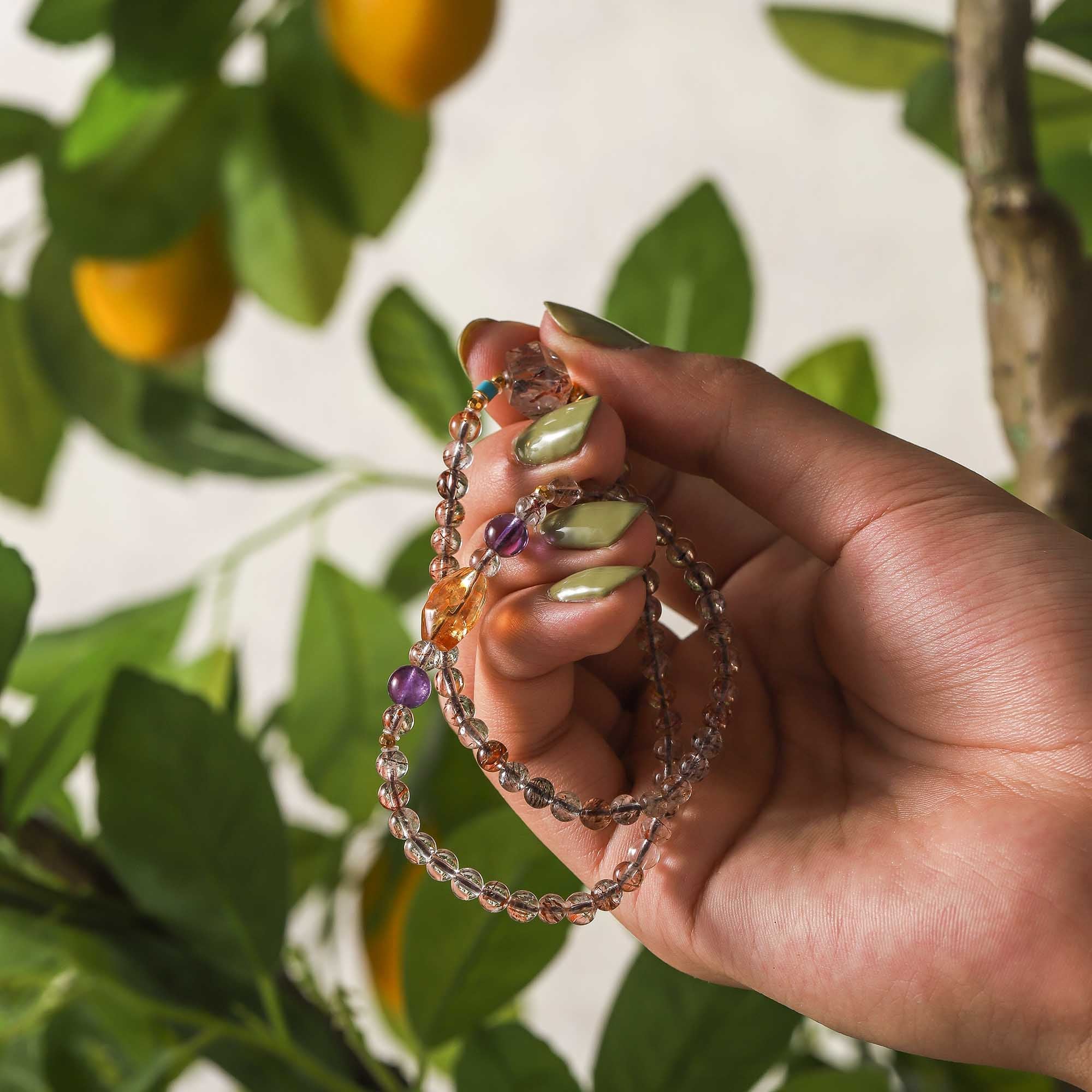 Black Gold Super Seven, Amethyst, and Yellow Topaz Double-Wrap Bracelet