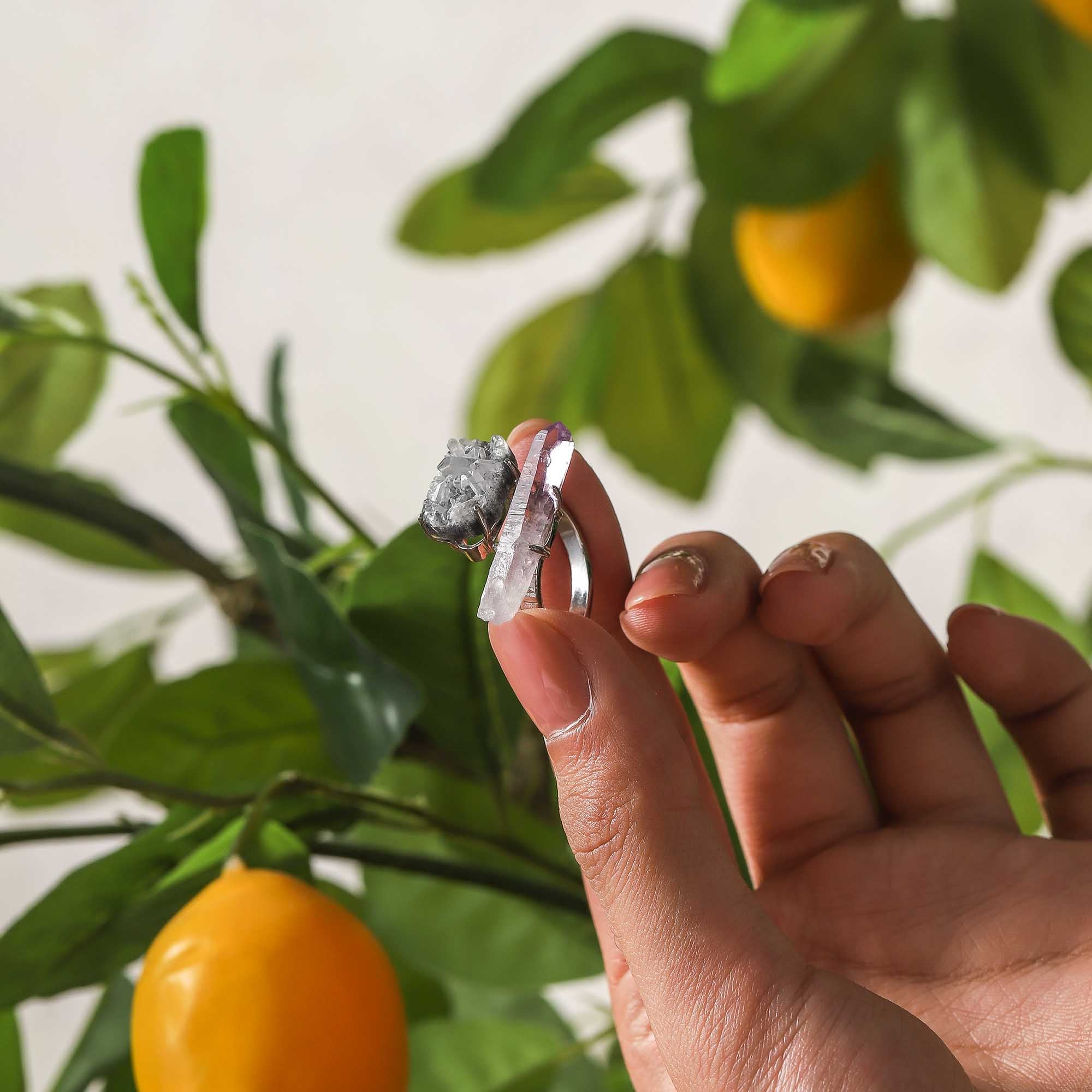 Twin Souls – Cruz + Clear Quartz Raw Stone Ring