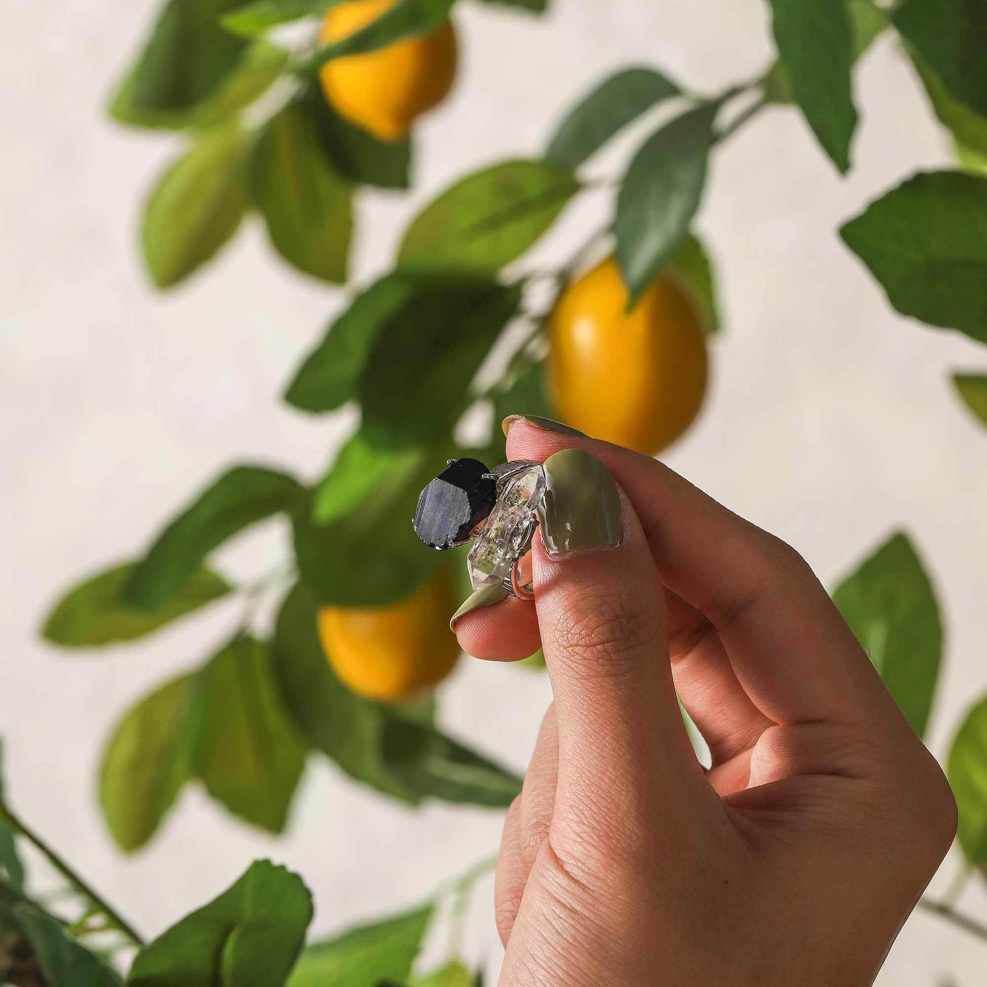 Nightfall Guardian – Black Tourmaline & Twinkle Diamond Dual Energy Ring