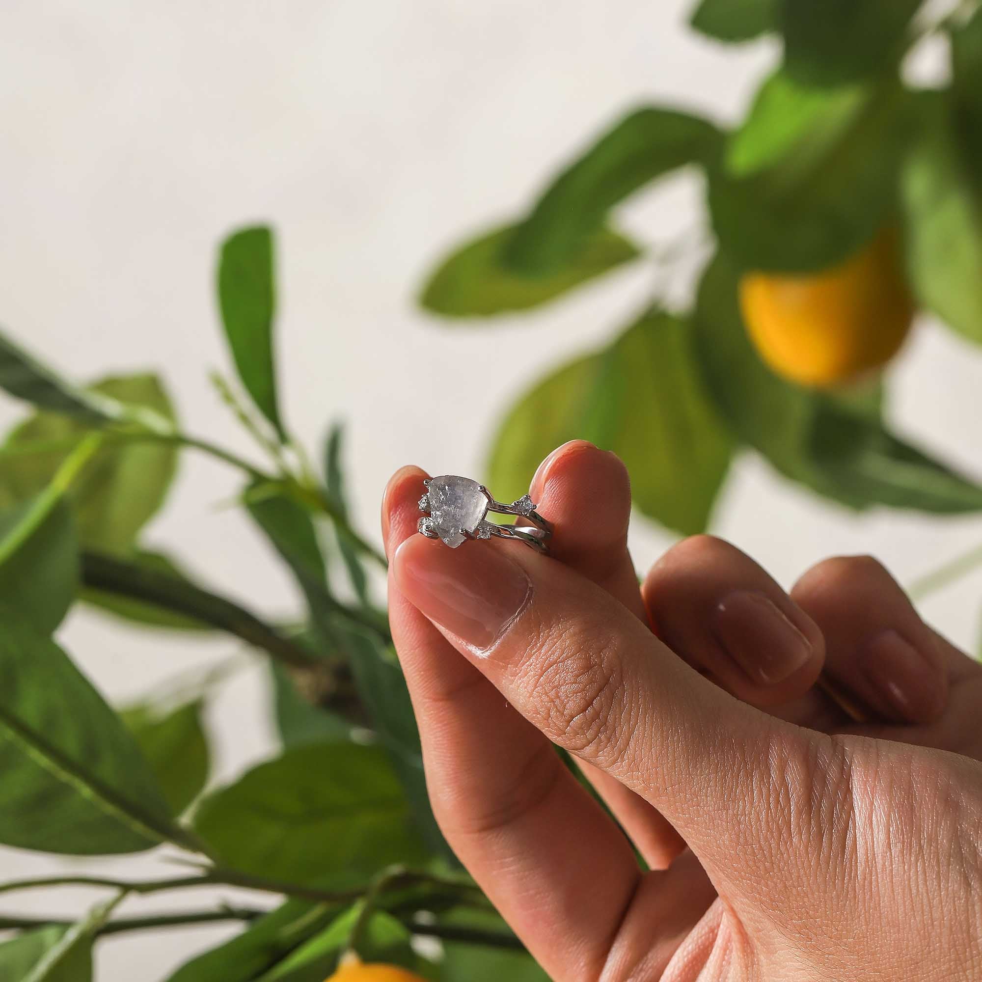 Lunar Serenity – Triangular Moonstone Ring