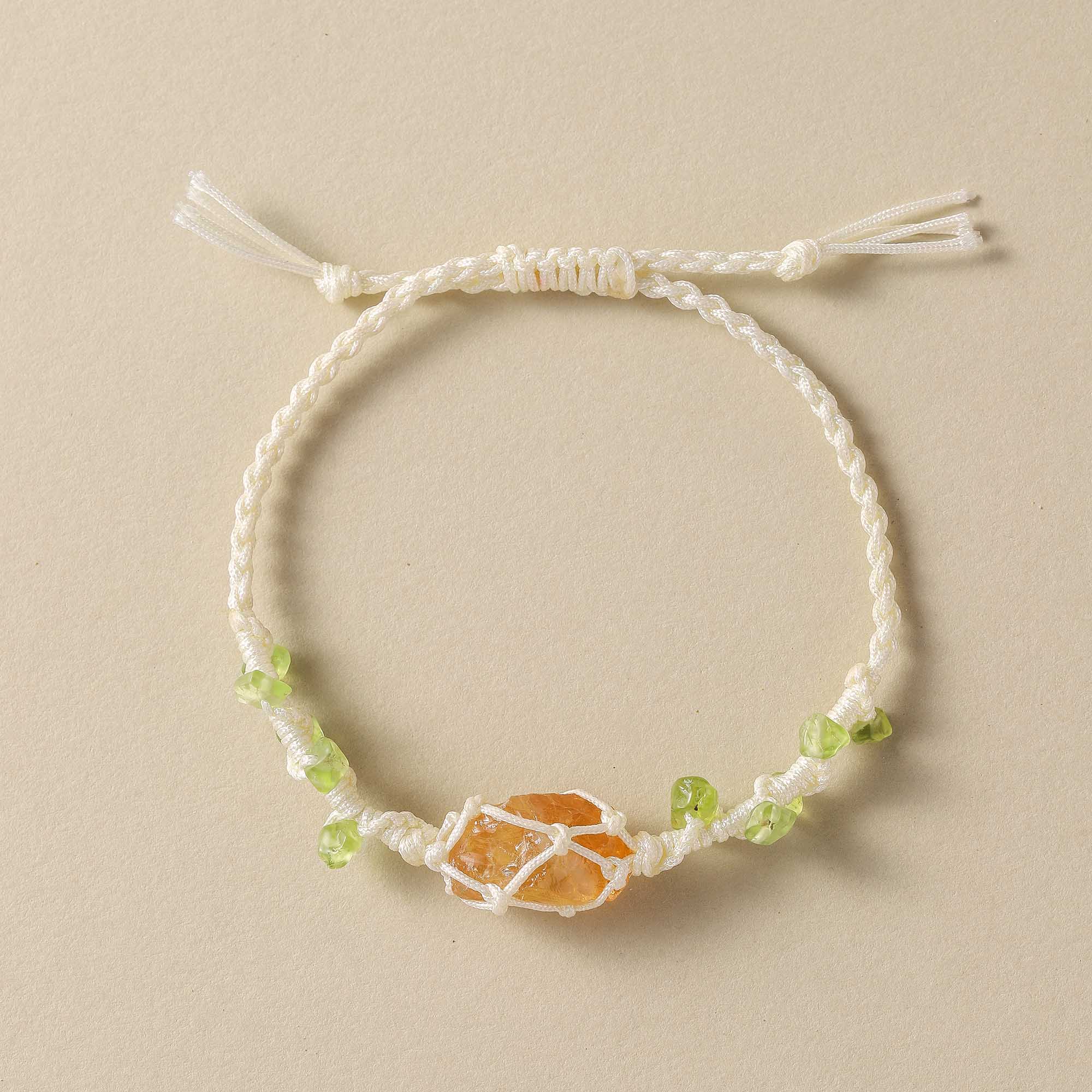 Morning Glow – Citrine & Peridot Woven Bracelet