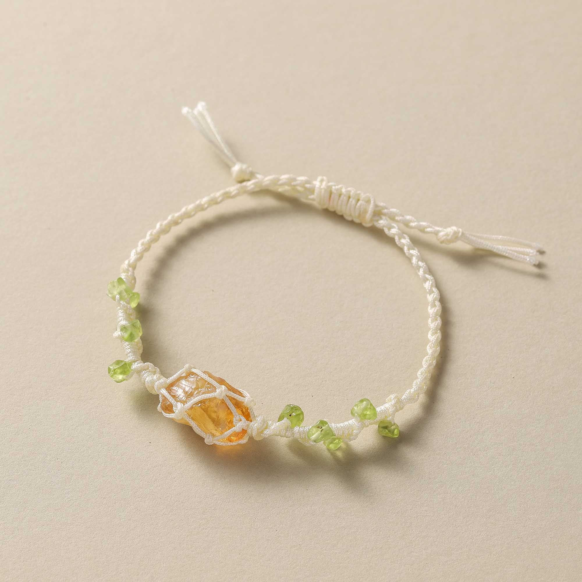 Morning Glow – Citrine & Peridot Woven Bracelet