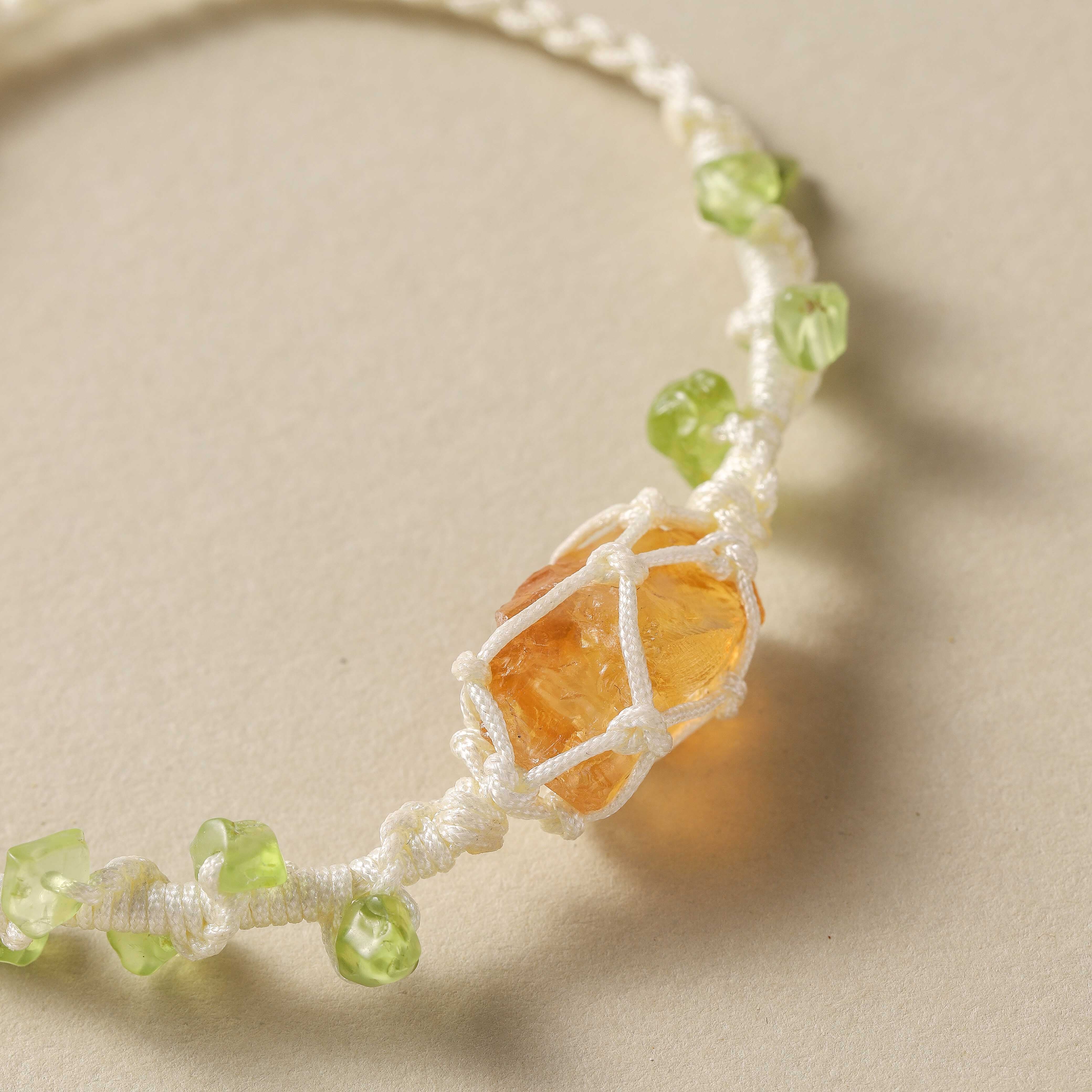 Morning Glow – Citrine & Peridot Woven Bracelet