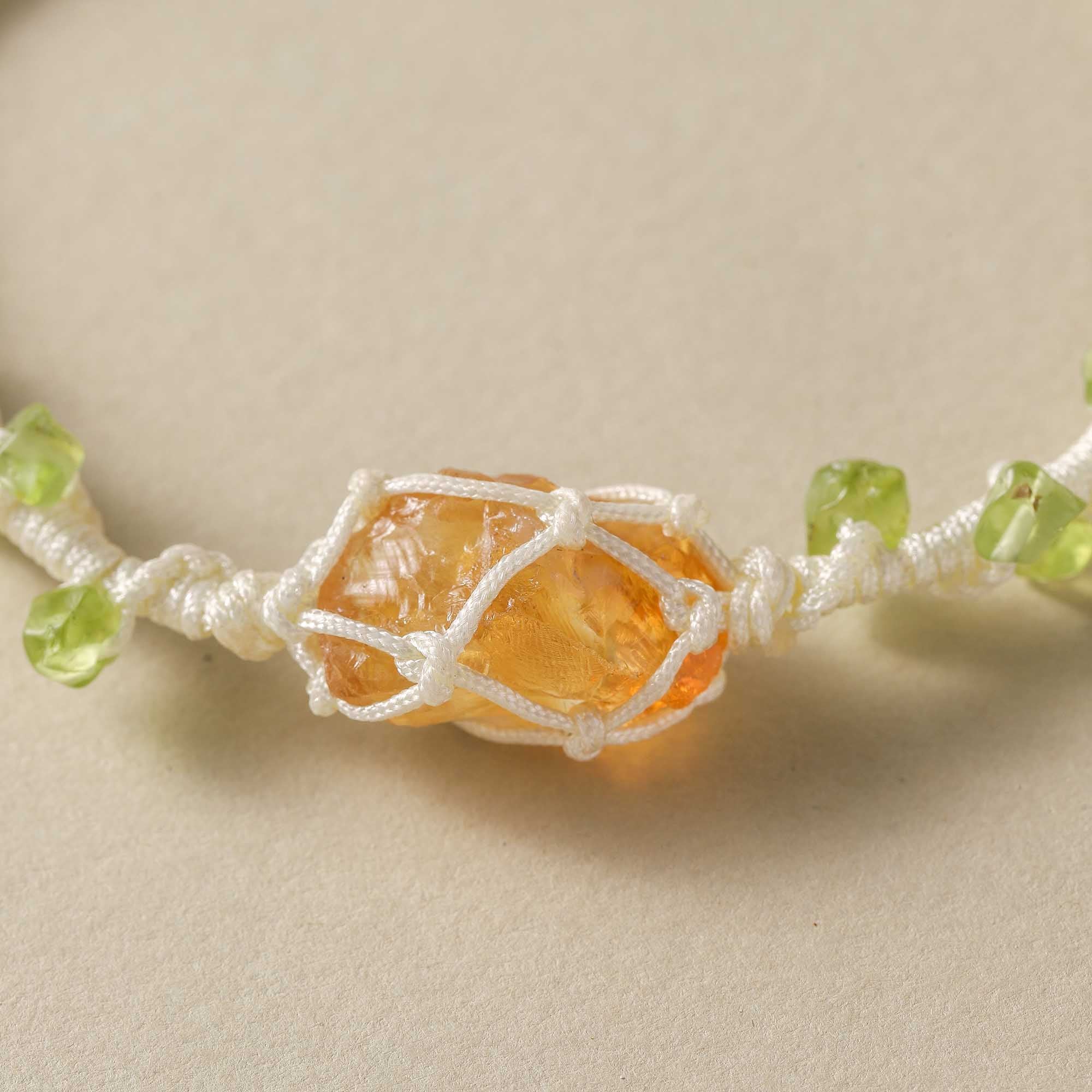 Morning Glow – Citrine & Peridot Woven Bracelet