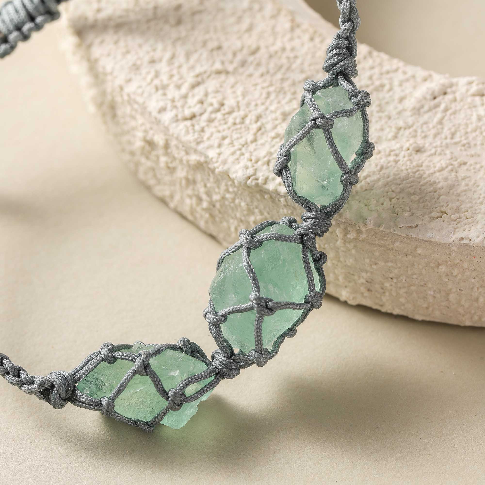 Forest Whisper – Green Crystal Woven Bracelet