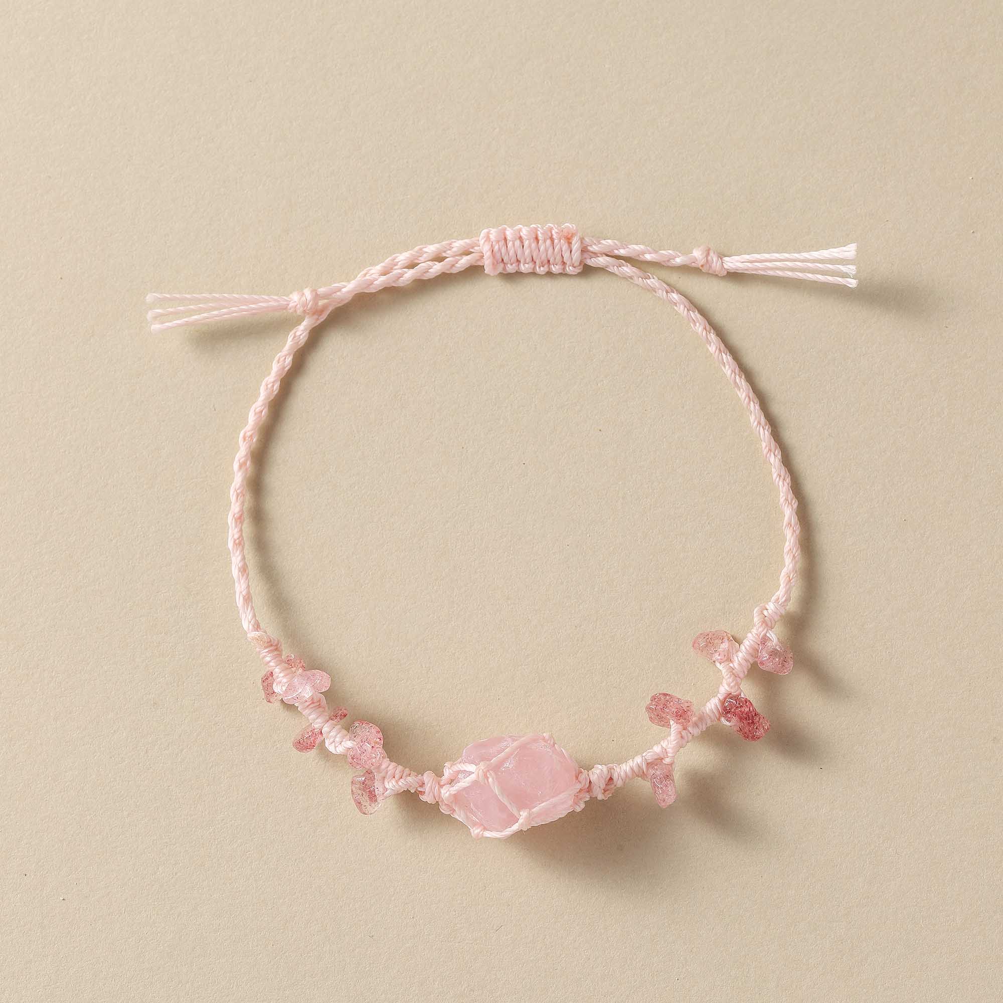 Morning Whisper – Rose Quartz Woven Bracelet