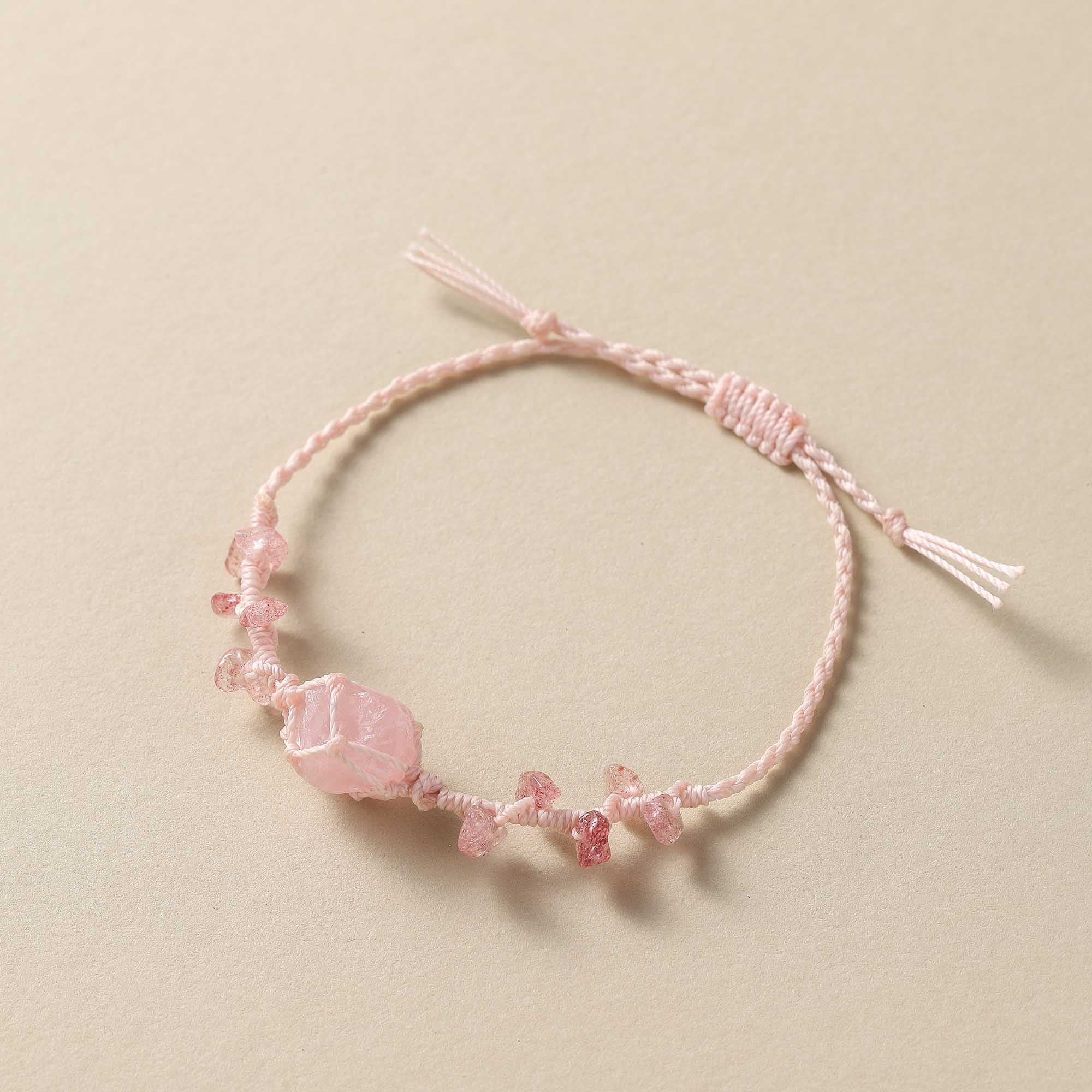 Morning Whisper – Rose Quartz Woven Bracelet
