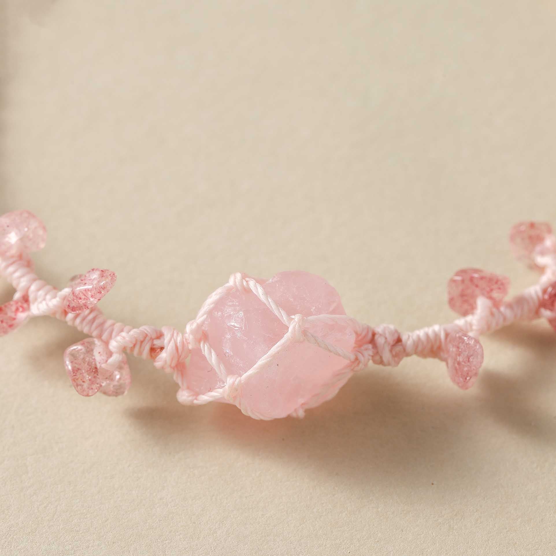 Morning Whisper – Rose Quartz Woven Bracelet