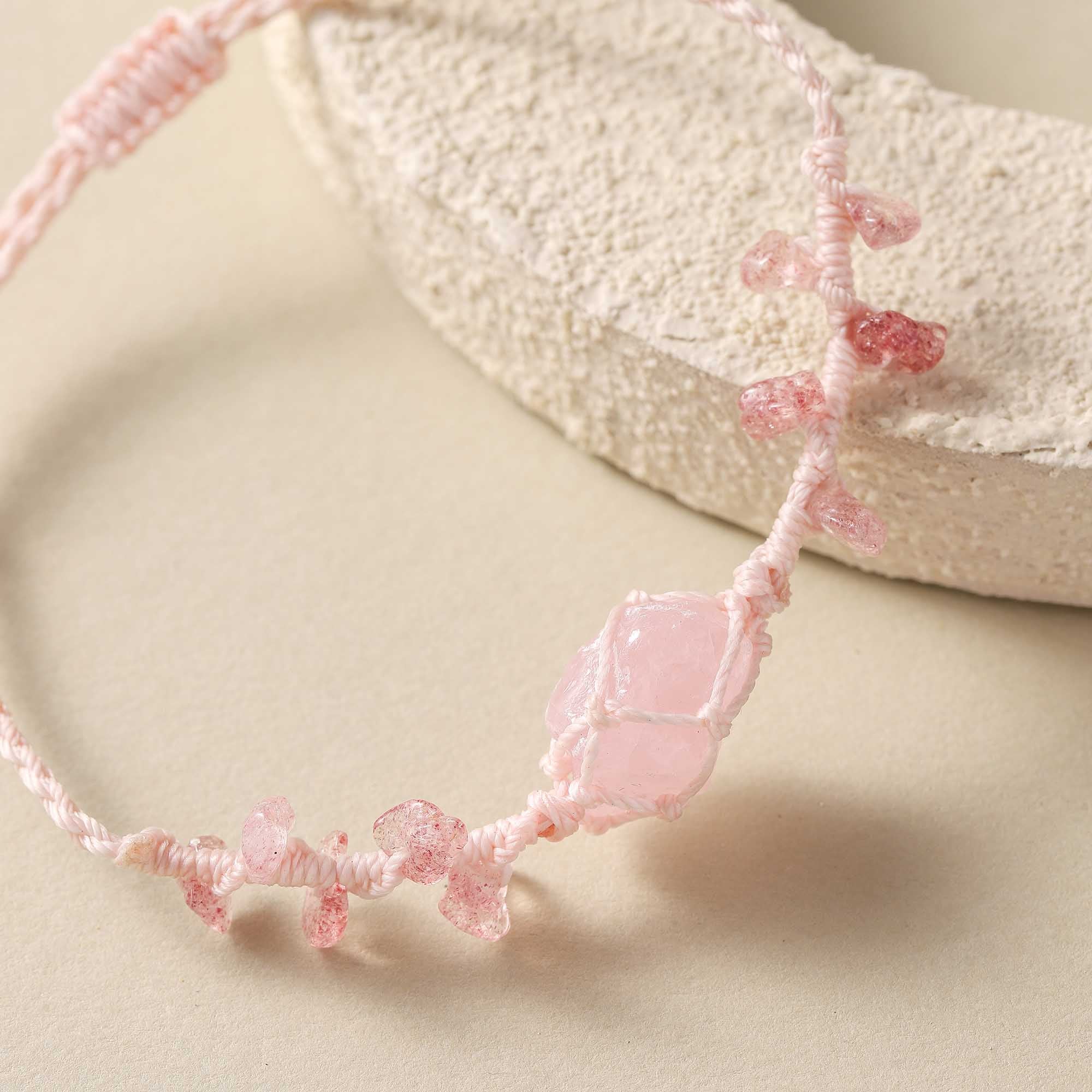 Morning Whisper – Rose Quartz Woven Bracelet