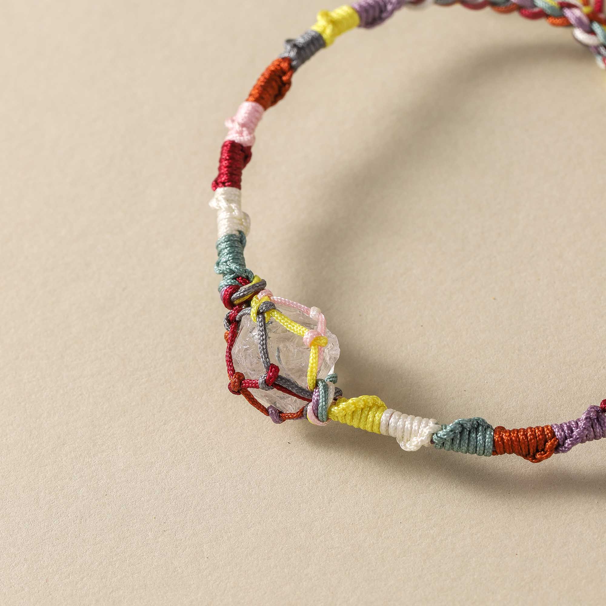 Five Elements Guardian – Multicolor Woven White Quartz Bracelet