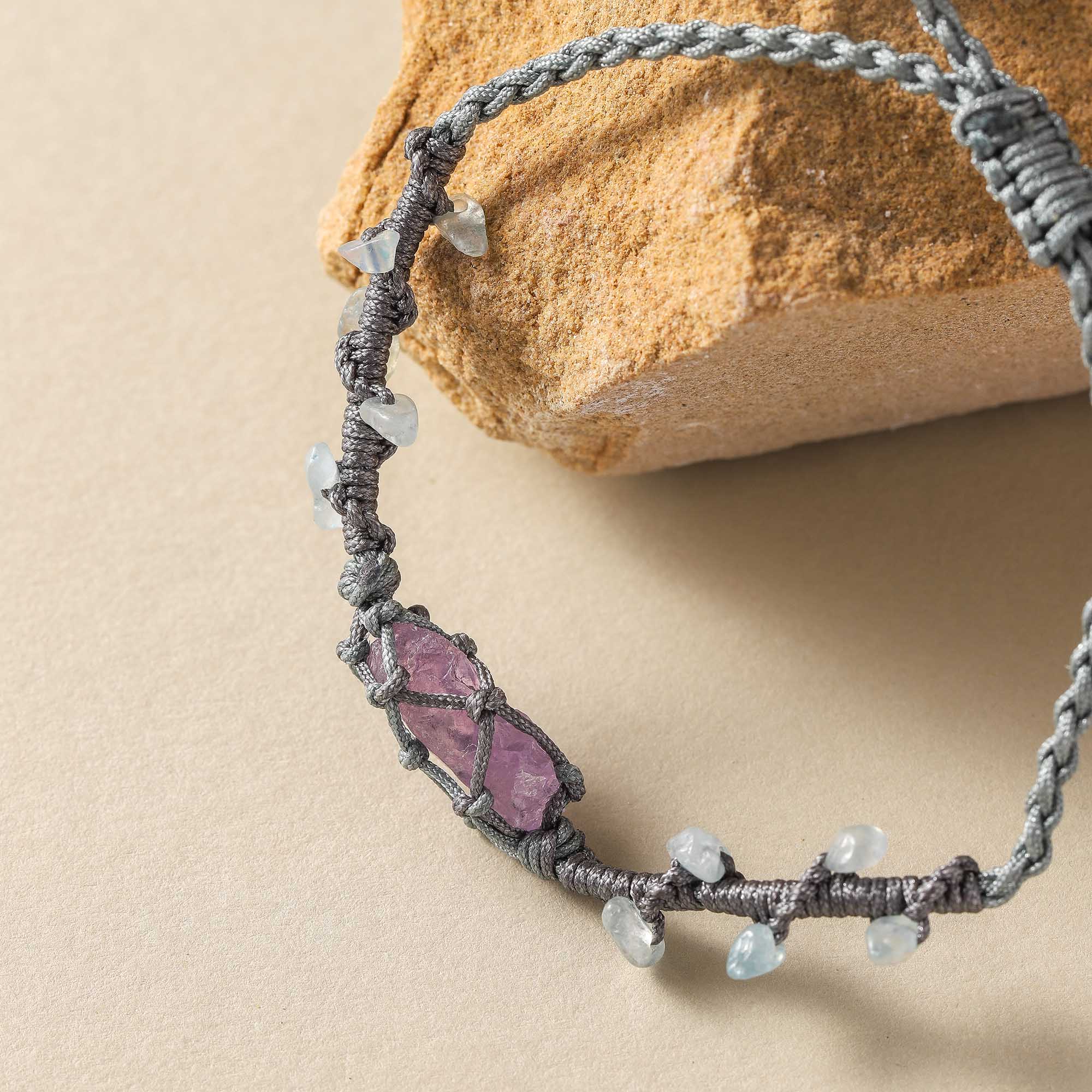 Song of the Sea – Amethyst & Aquamarine Woven Bracelet