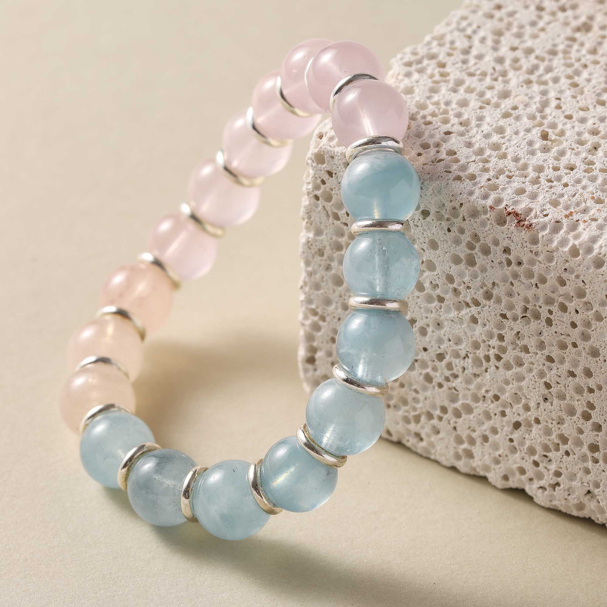 Morning Haze – Blue Moonstone & Rose Quartz Bracelet