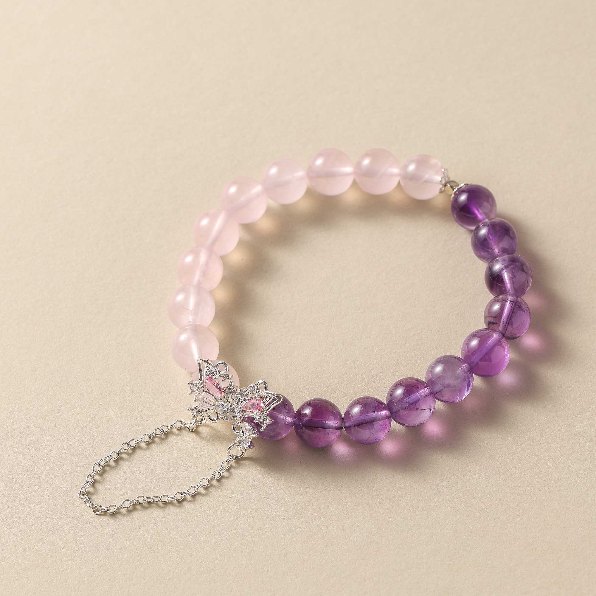 Floral Butterfly Dream – Amethyst & Rose Quartz Bracelet