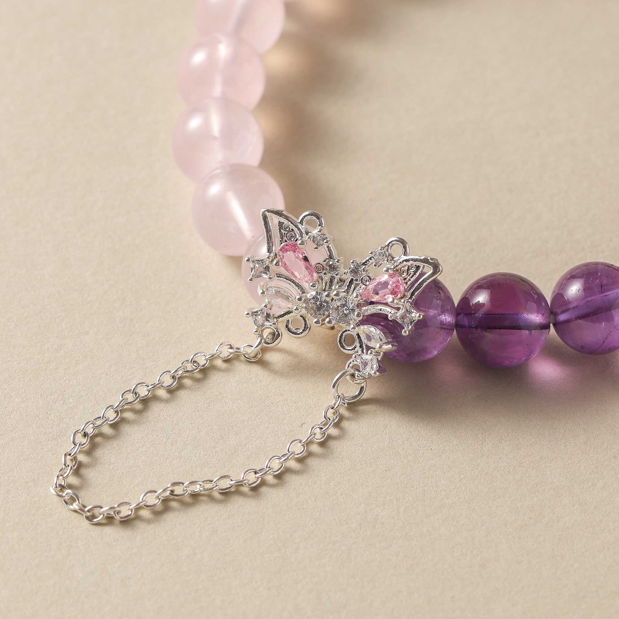 Floral Butterfly Dream – Amethyst & Rose Quartz Bracelet