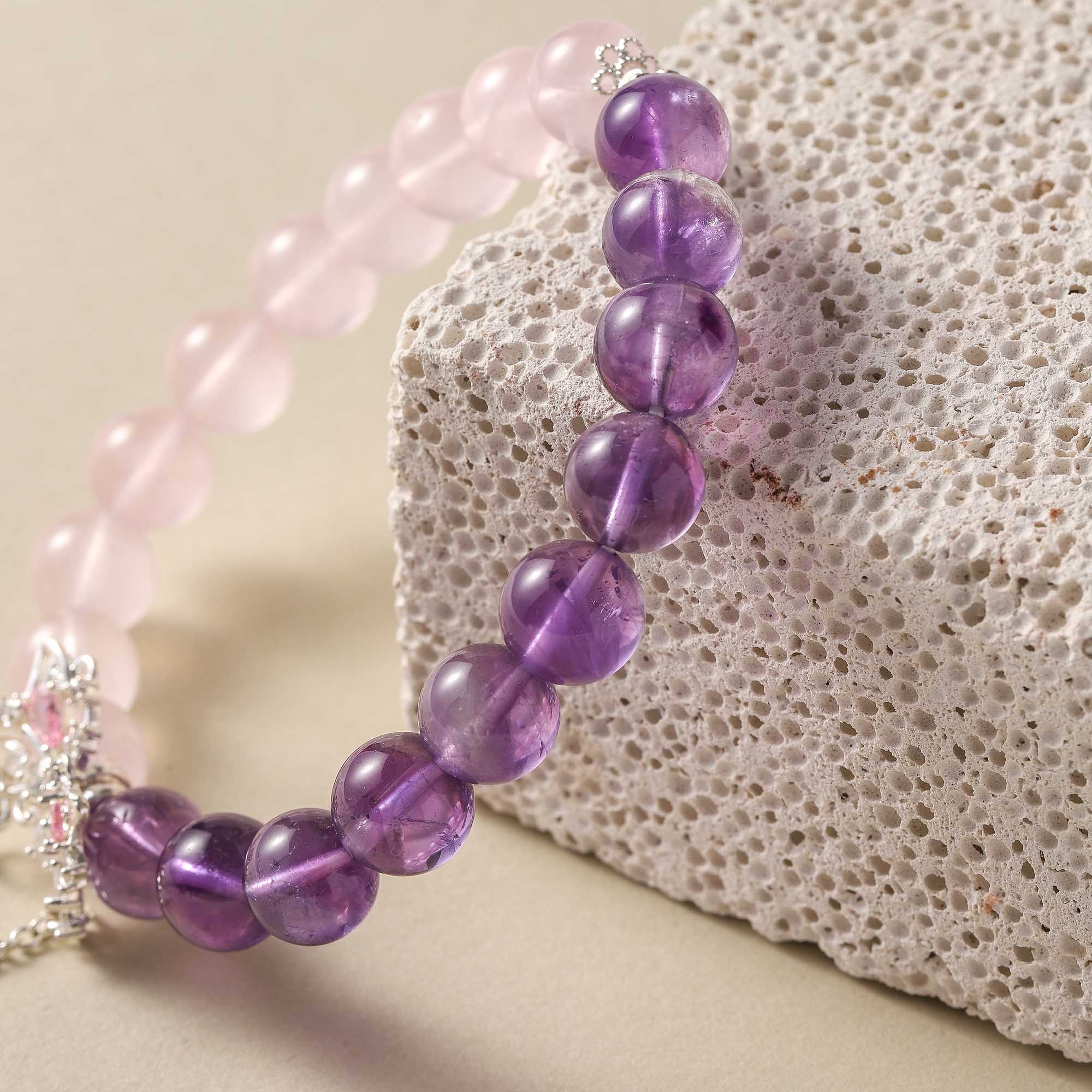 Floral Butterfly Dream – Amethyst & Rose Quartz Bracelet