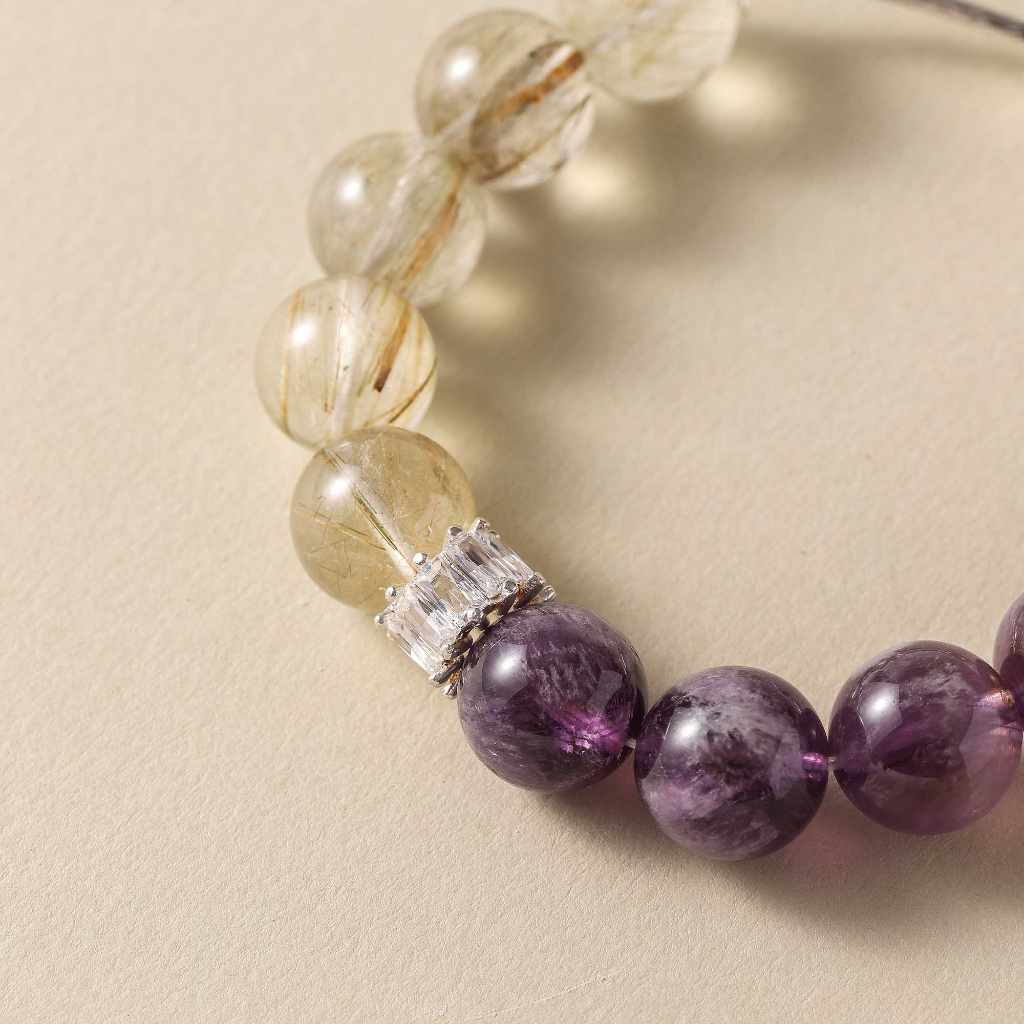 Sundial Glow – Amethyst & Rutilated Quartz Bracelet