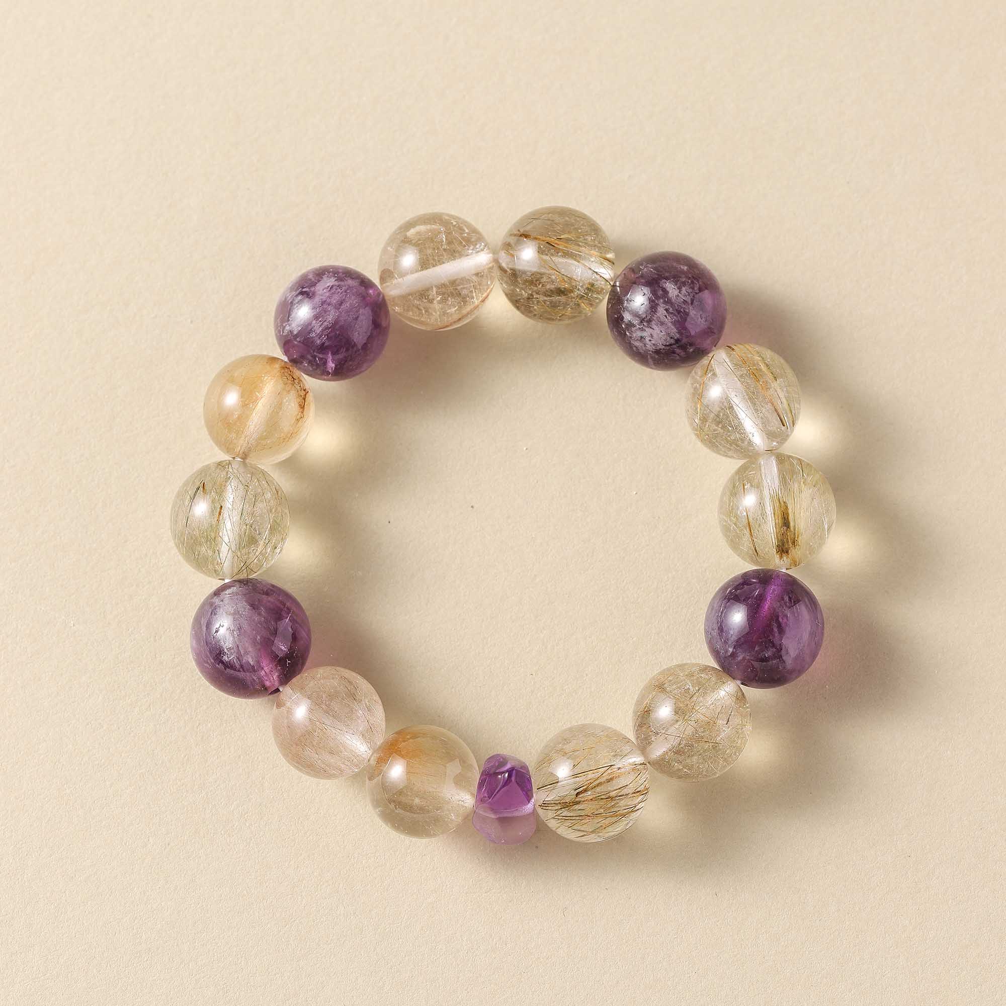 Star Whisper – Amethyst & Golden Rutilated Quartz Bracelet