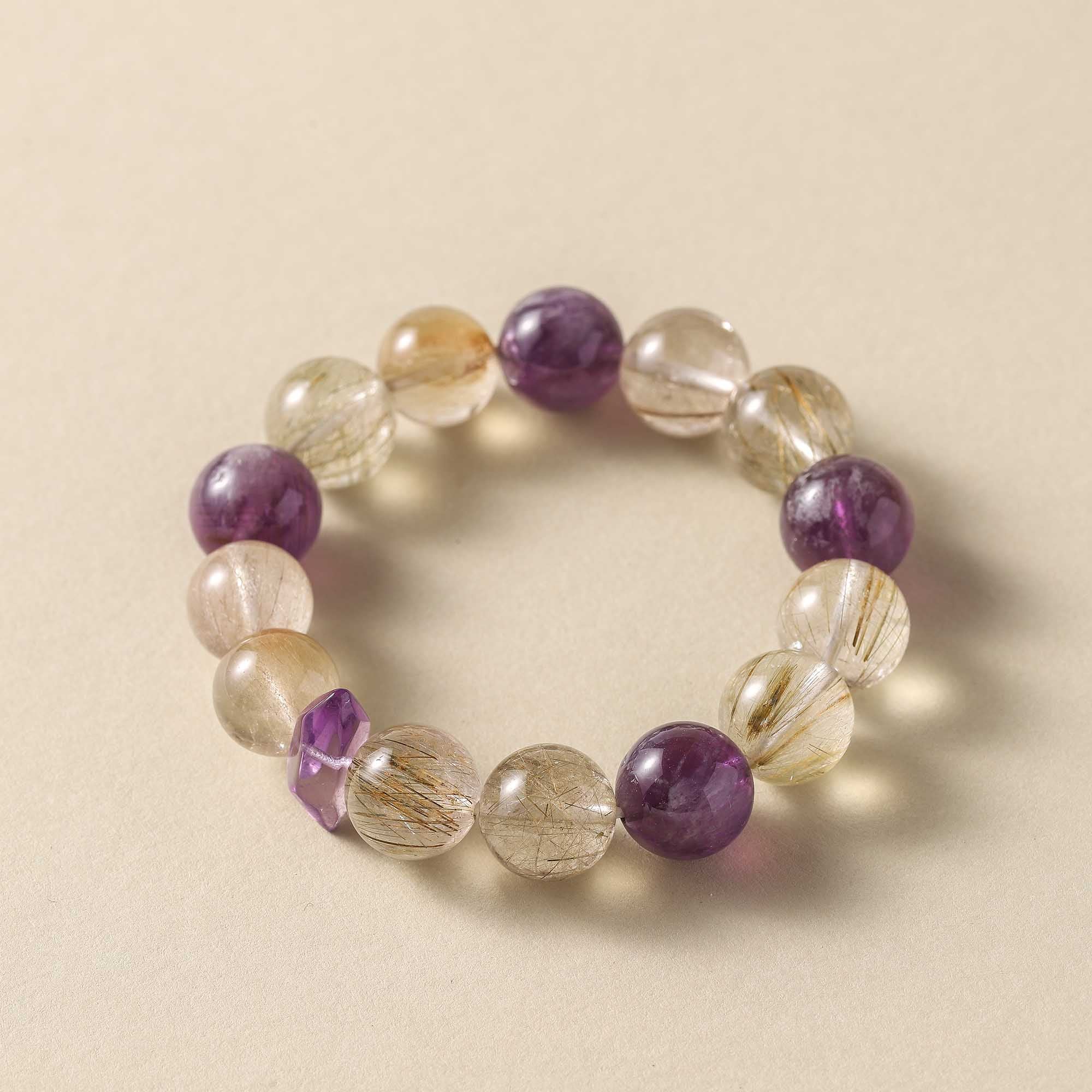 Star Whisper – Amethyst & Golden Rutilated Quartz Bracelet