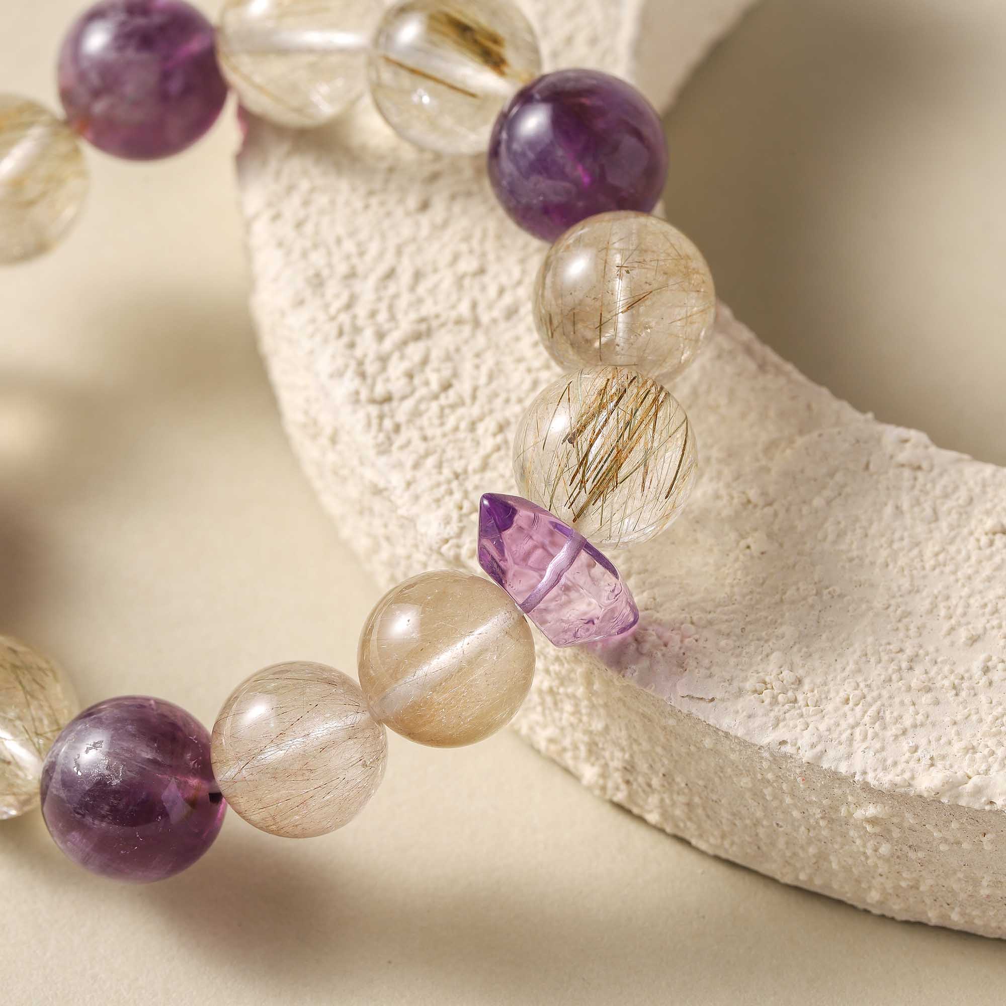 Star Whisper – Amethyst & Golden Rutilated Quartz Bracelet