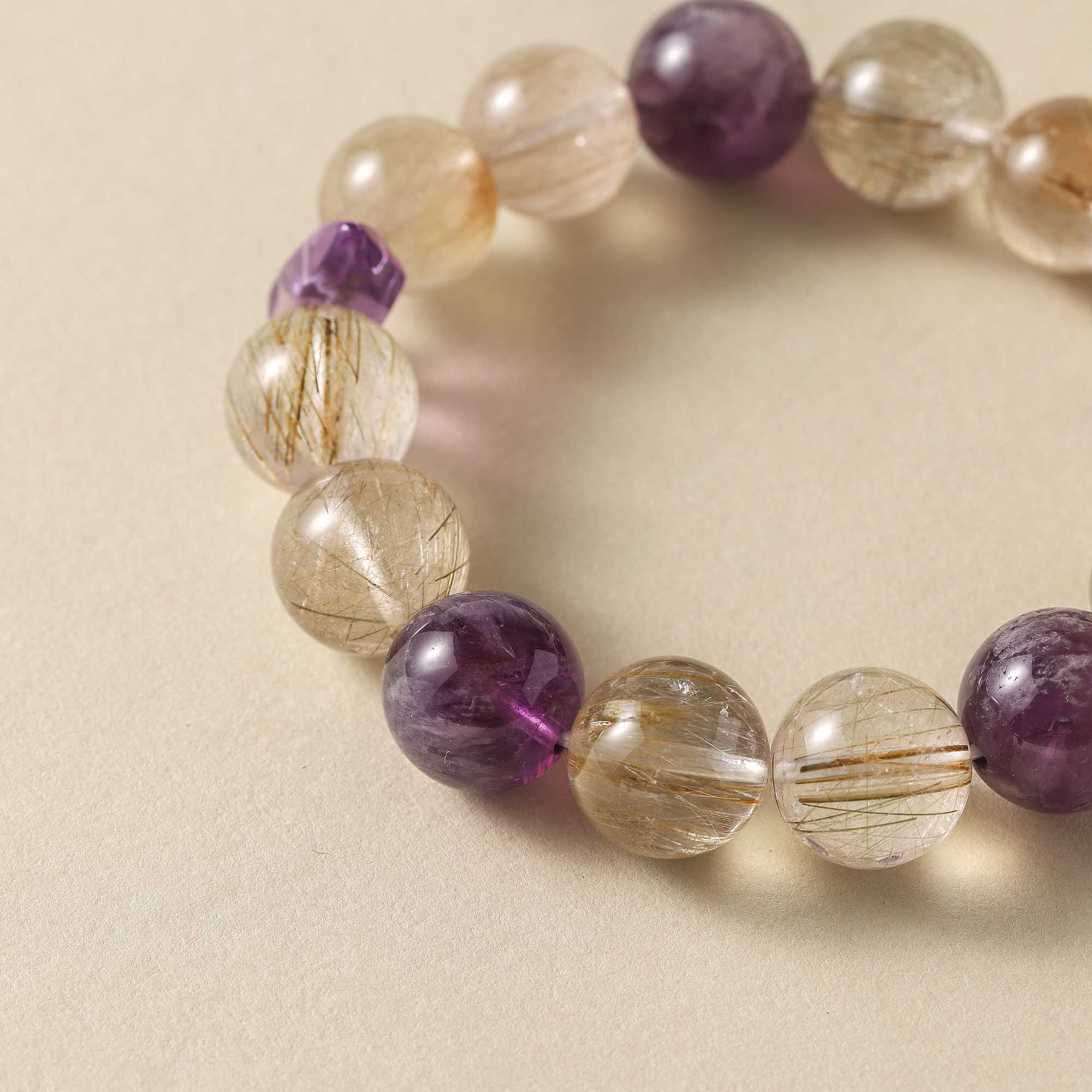 Star Whisper – Amethyst & Golden Rutilated Quartz Bracelet