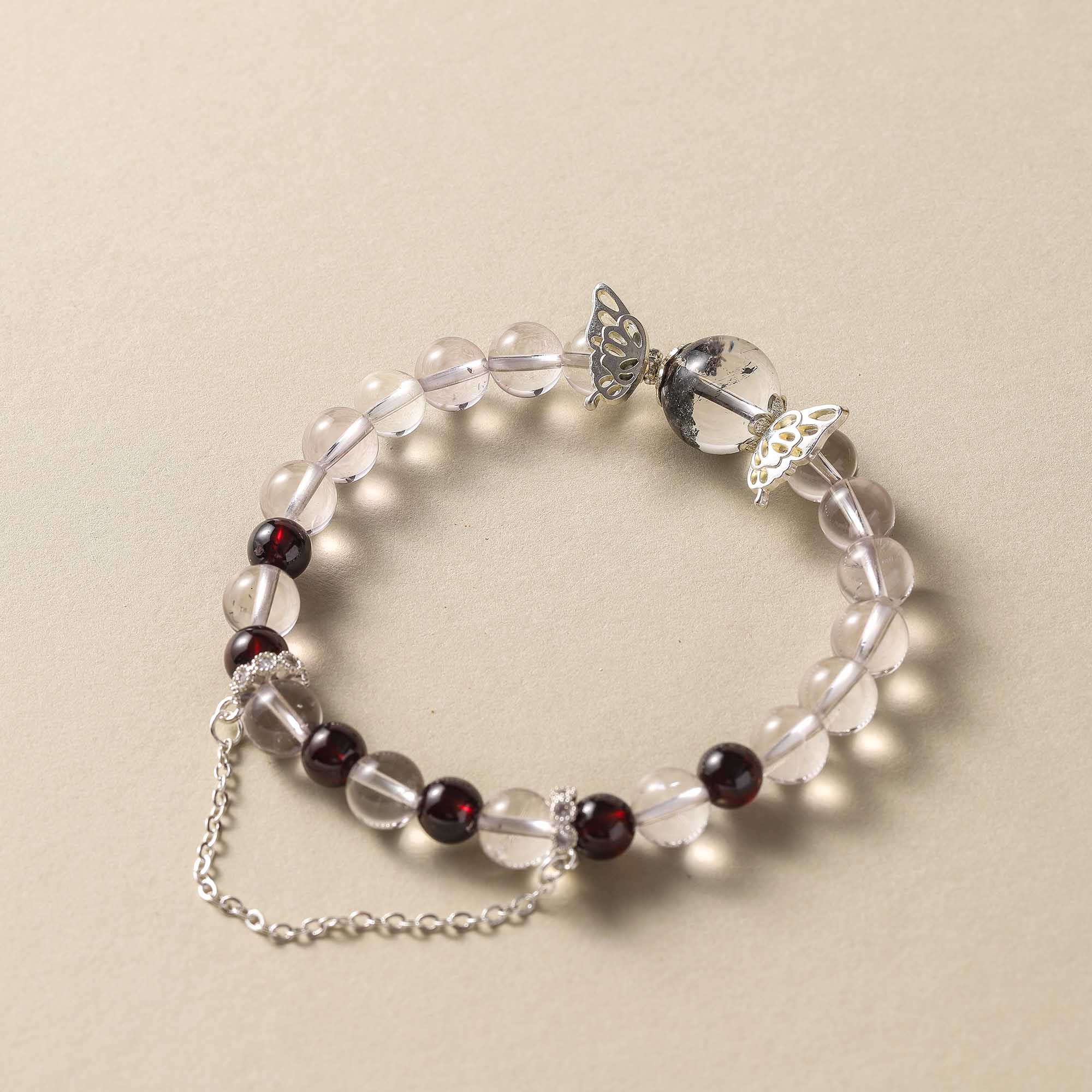 Forest Whispers – Phantom Quartz, Garnet & Clear Quartz Bracelet
