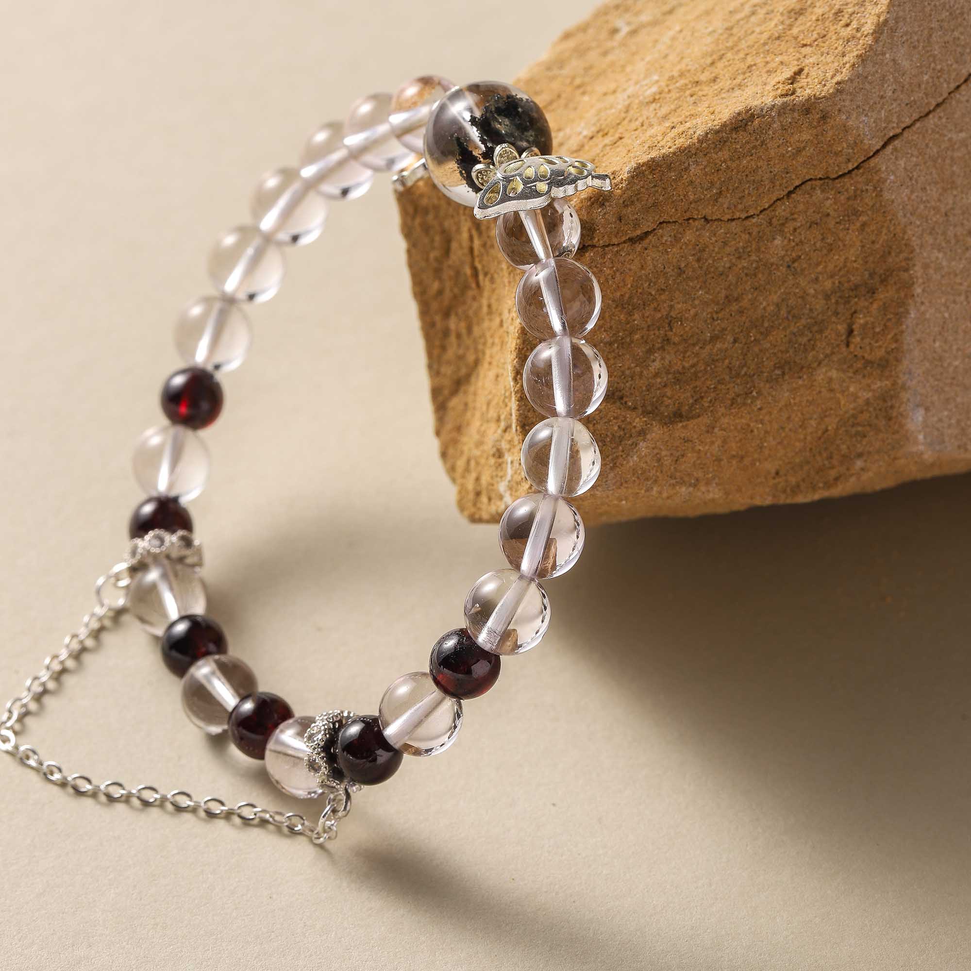 Forest Whispers – Phantom Quartz, Garnet & Clear Quartz Bracelet