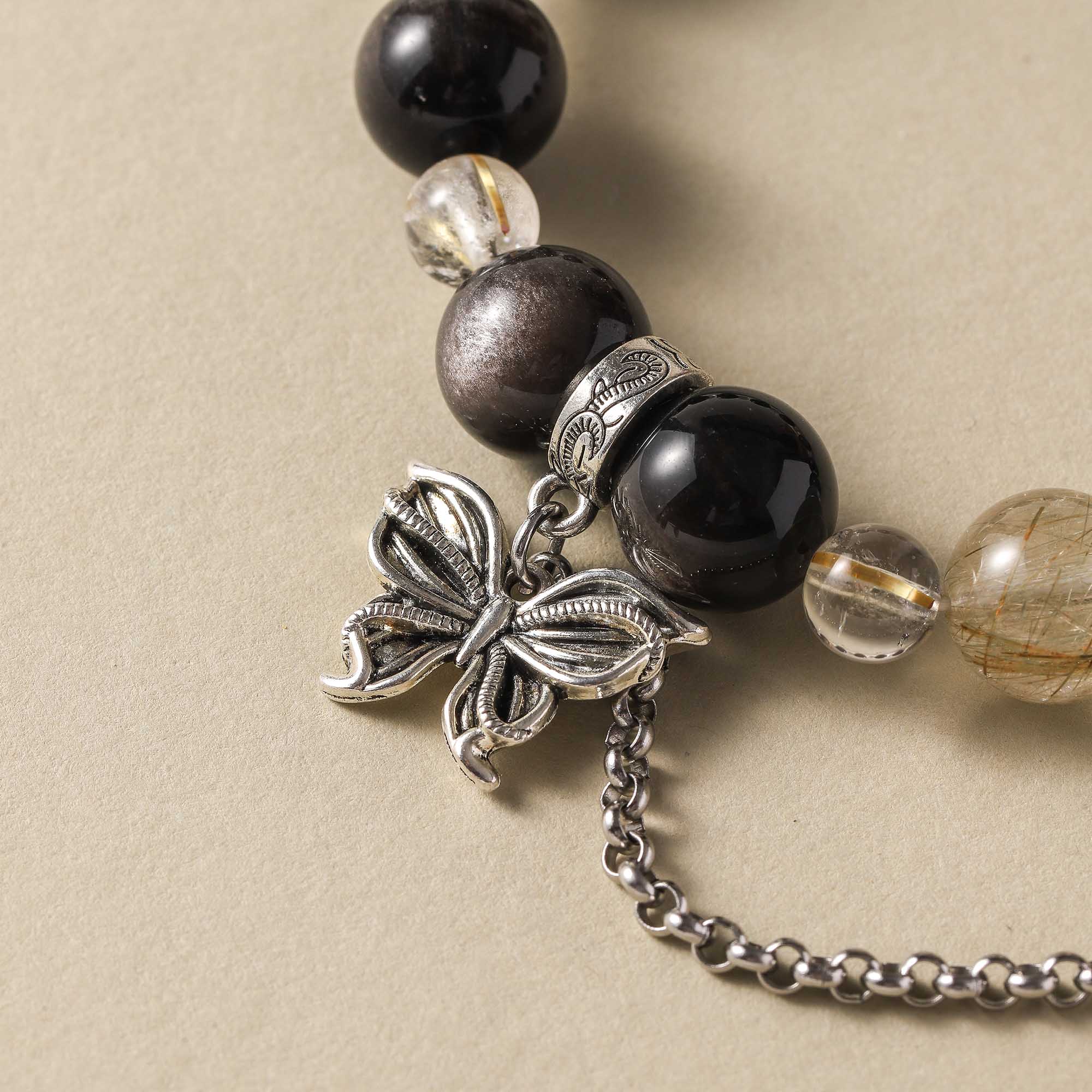 Midnight Metamorphosis – Obsidian & Golden Rutilated Quartz Bracelet