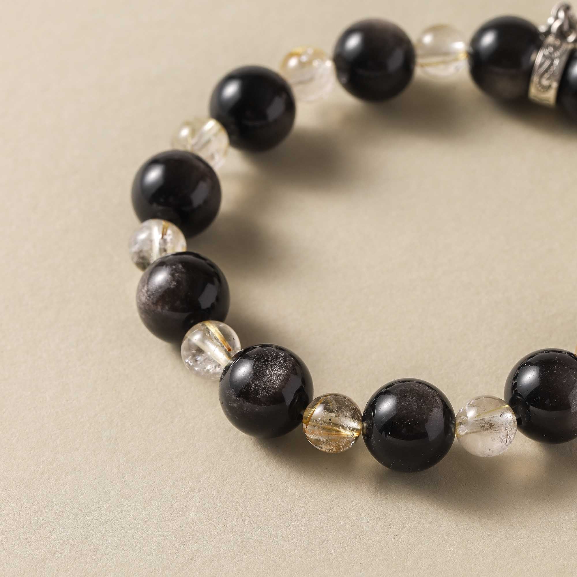 Midnight Metamorphosis – Obsidian & Golden Rutilated Quartz Bracelet