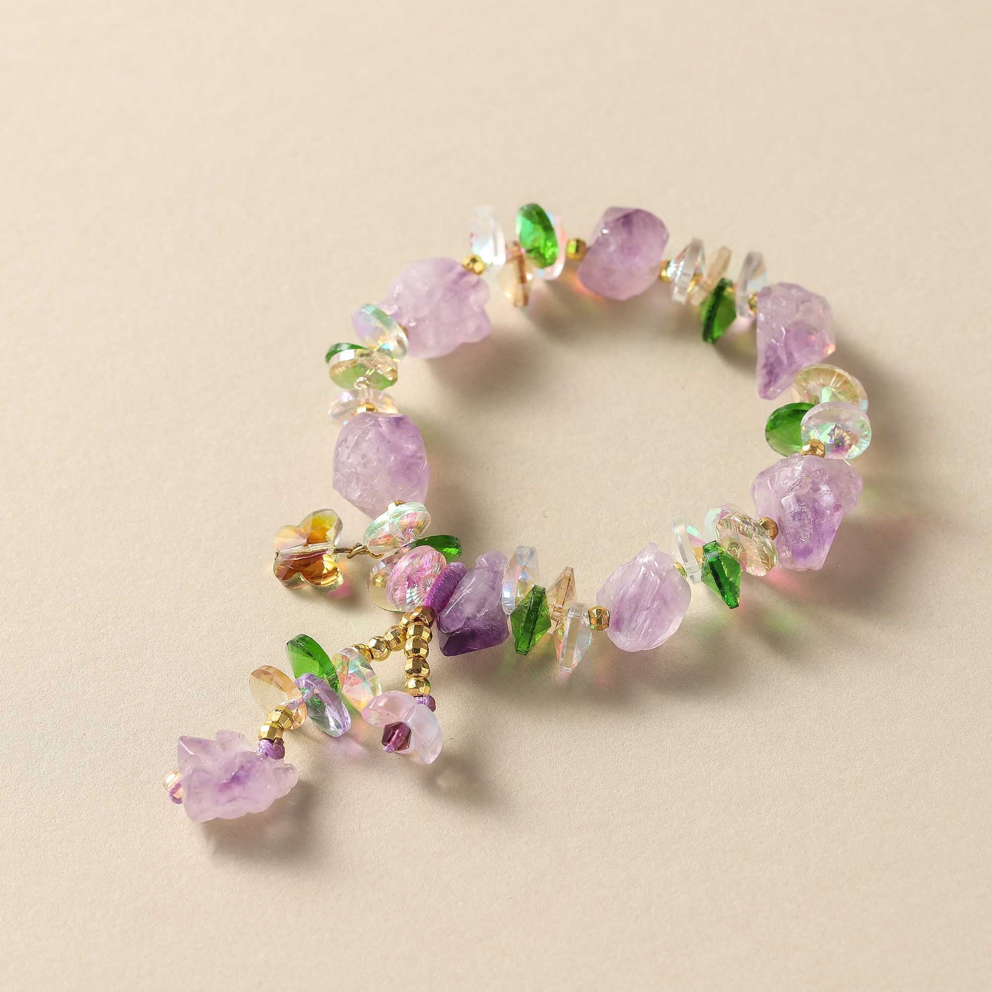 Lavender Aura – Amethyst & Glass Bead Bracelet