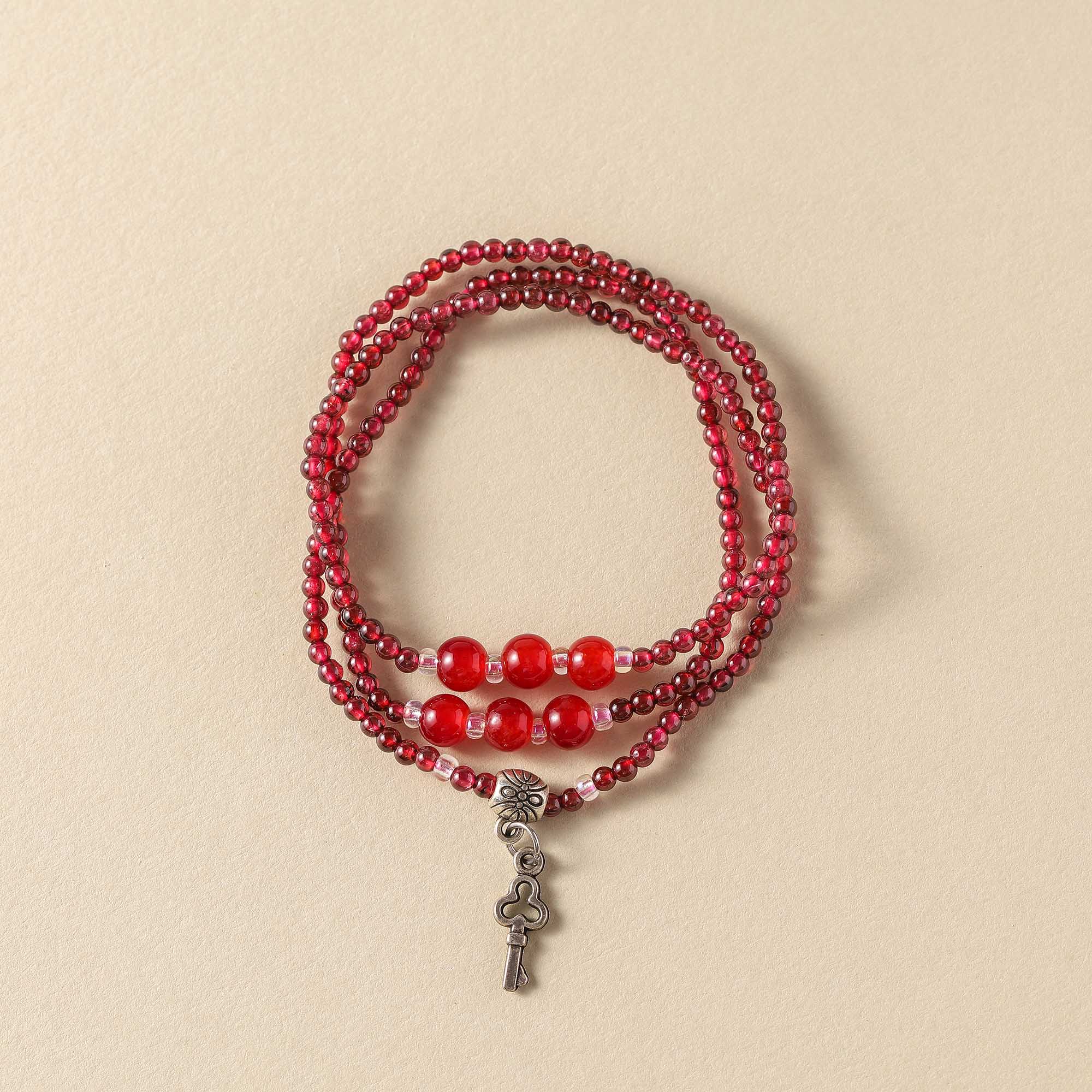 Key of Shadow — Garnet & Red Agate Multi-Layer Bracelet