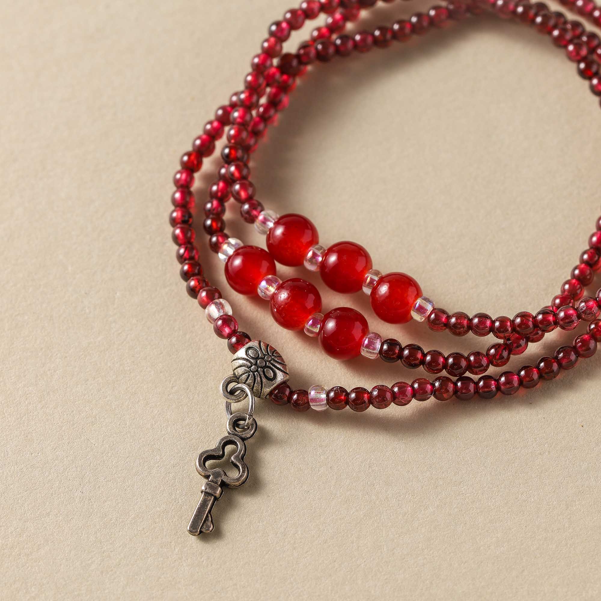 Key of Shadow — Garnet & Red Agate Multi-Layer Bracelet