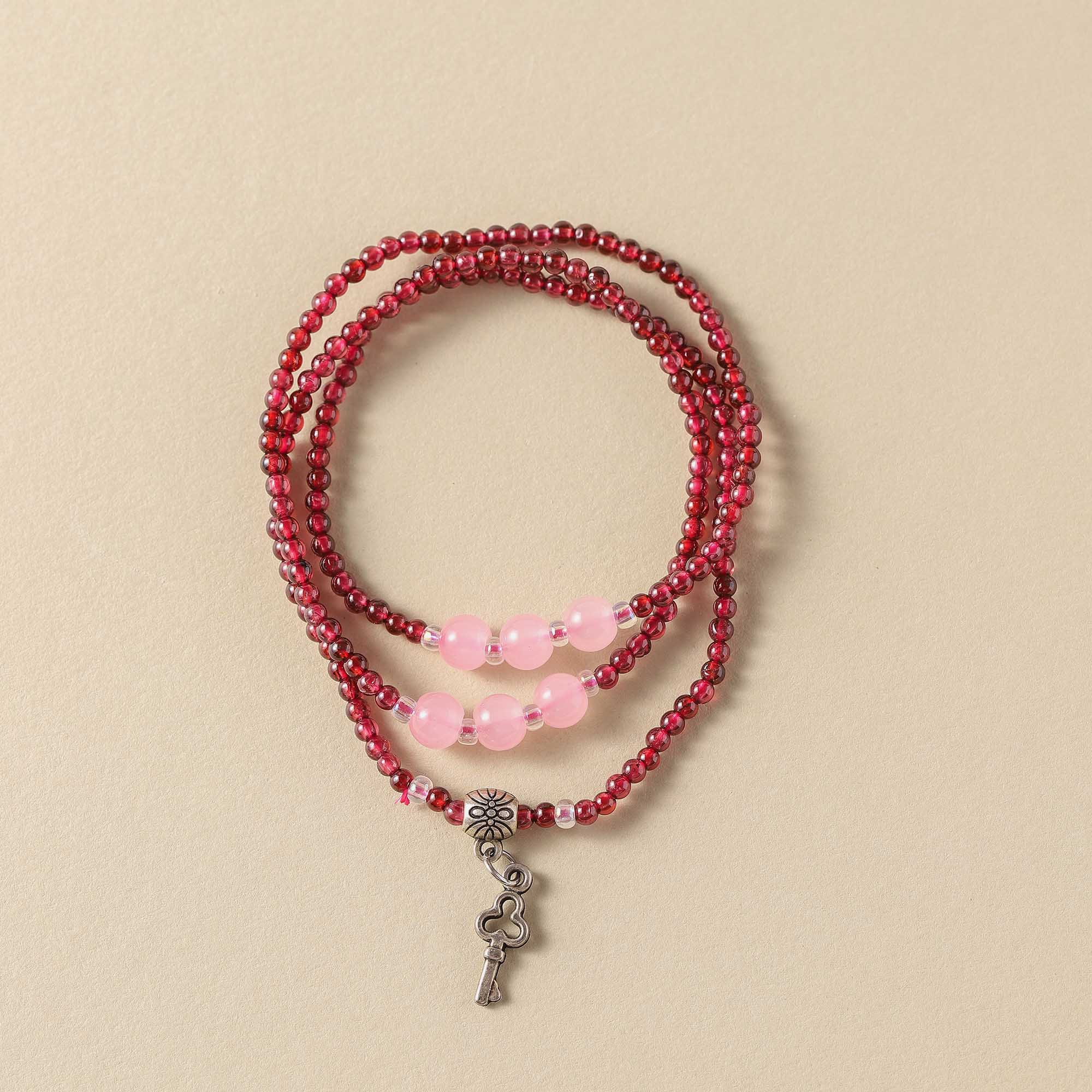 Secret Key – Garnet & Rose Quartz Multi-layer Bracelet