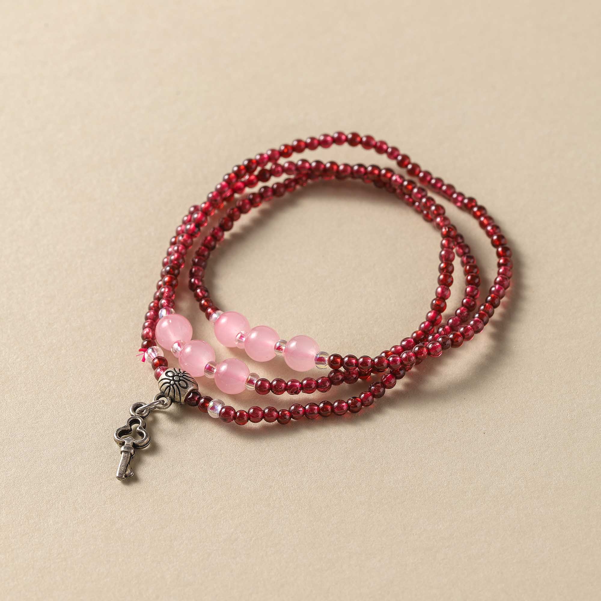 Secret Key – Garnet & Rose Quartz Multi-layer Bracelet