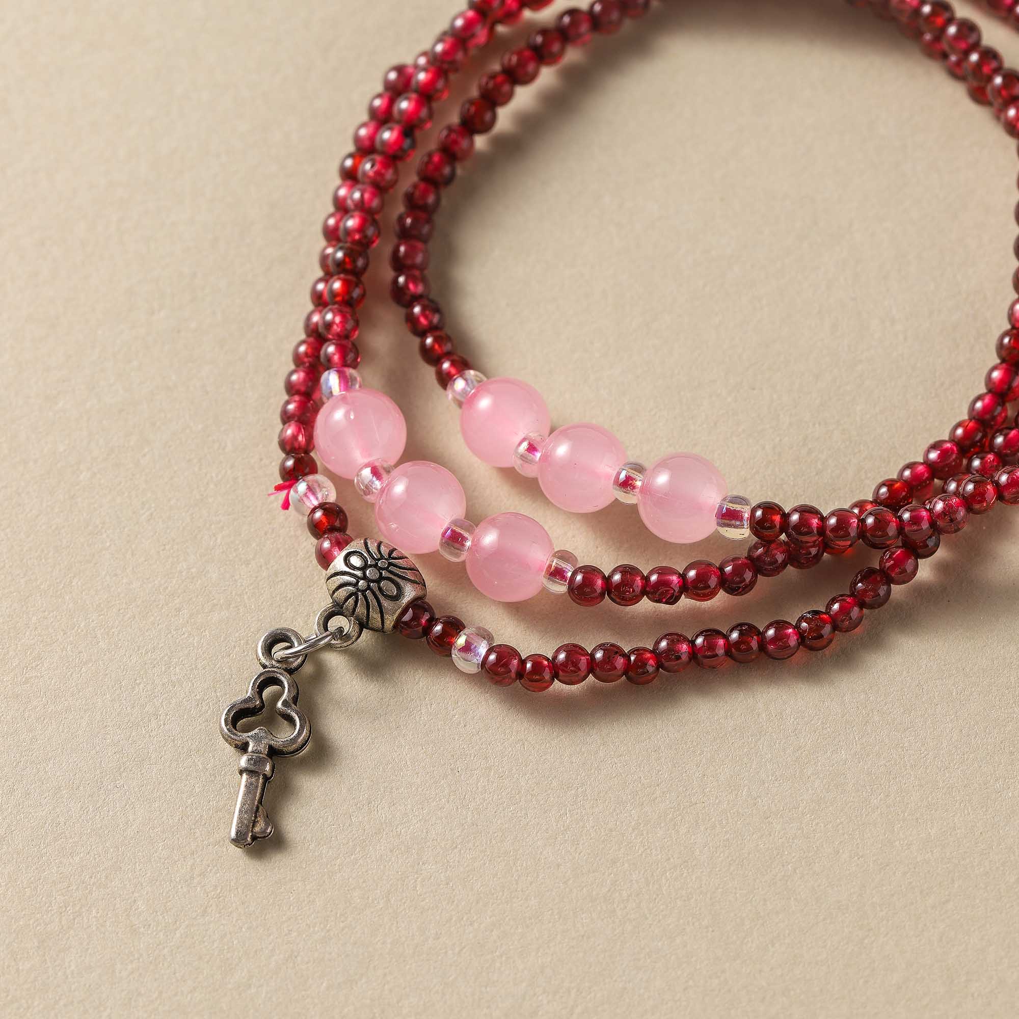 Secret Key – Garnet & Rose Quartz Multi-layer Bracelet