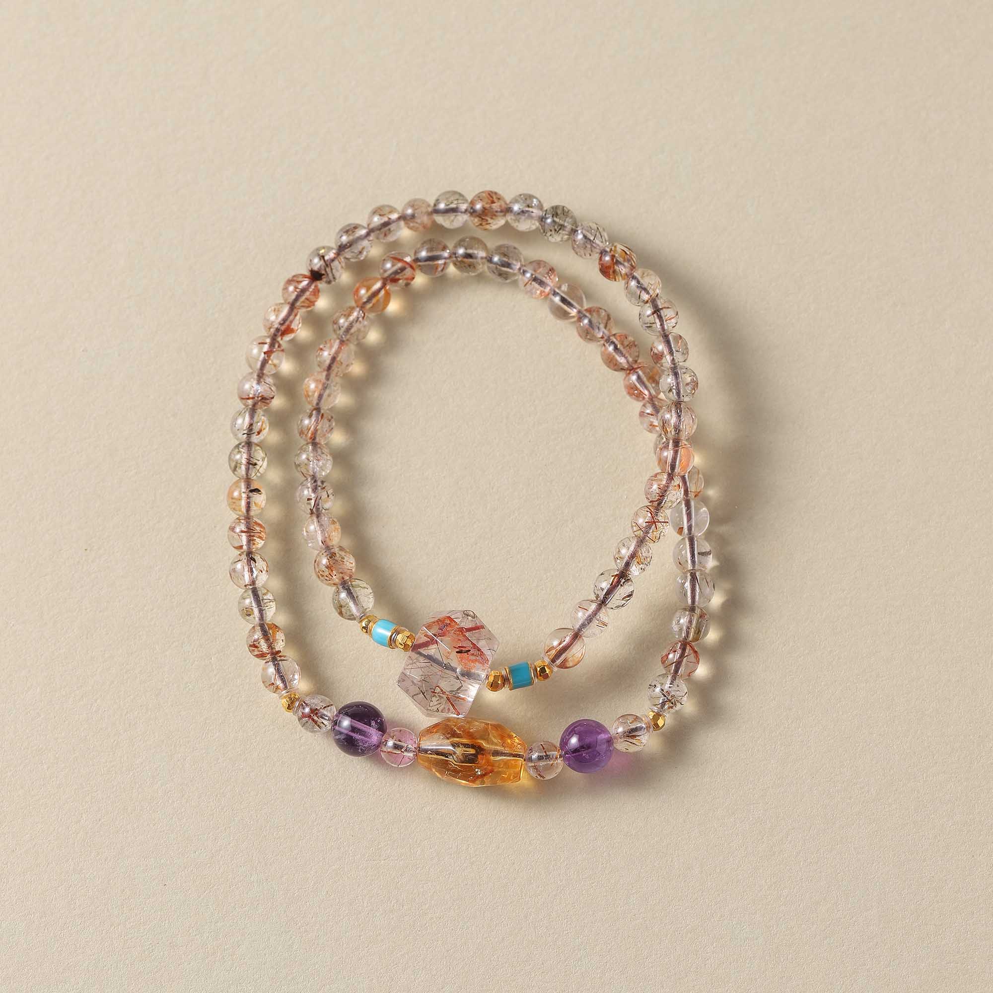 Black Gold Super Seven, Amethyst, and Yellow Topaz Double-Wrap Bracelet