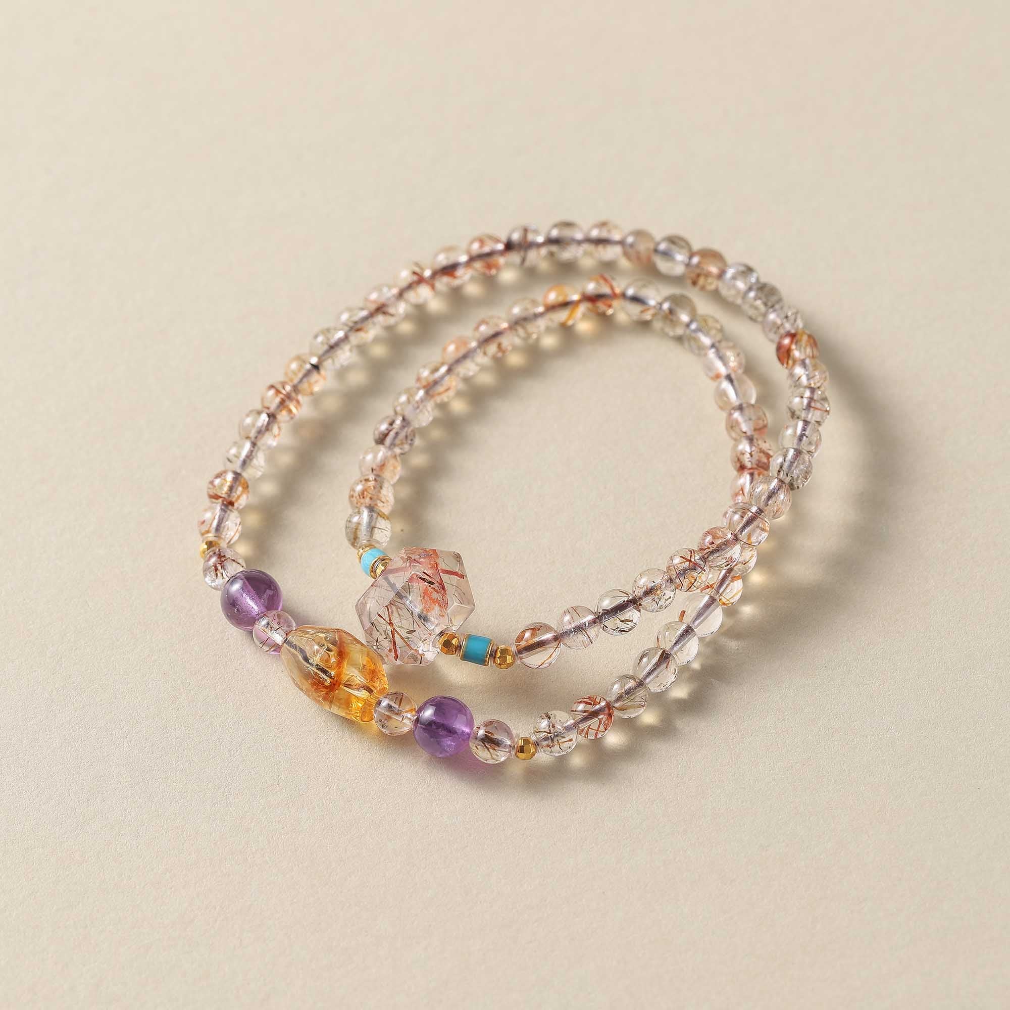 Black Gold Super Seven, Amethyst, and Yellow Topaz Double-Wrap Bracelet