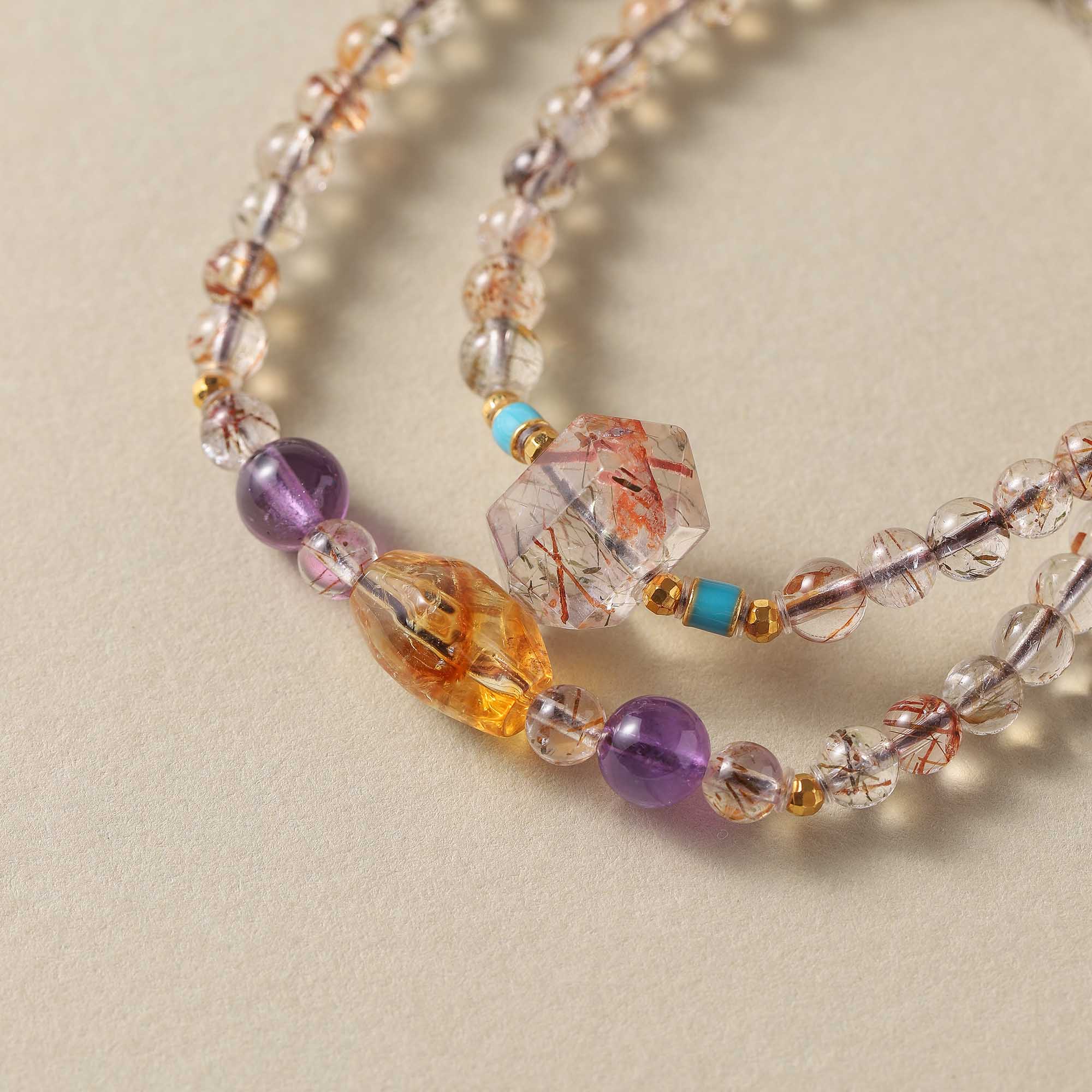 Black Gold Super Seven, Amethyst, and Yellow Topaz Double-Wrap Bracelet