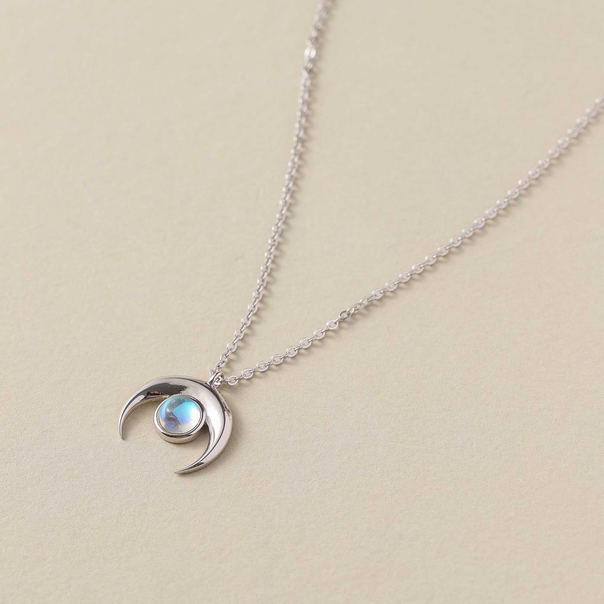 Celestial Crescent – Moonstone Crescent Pendant Necklace