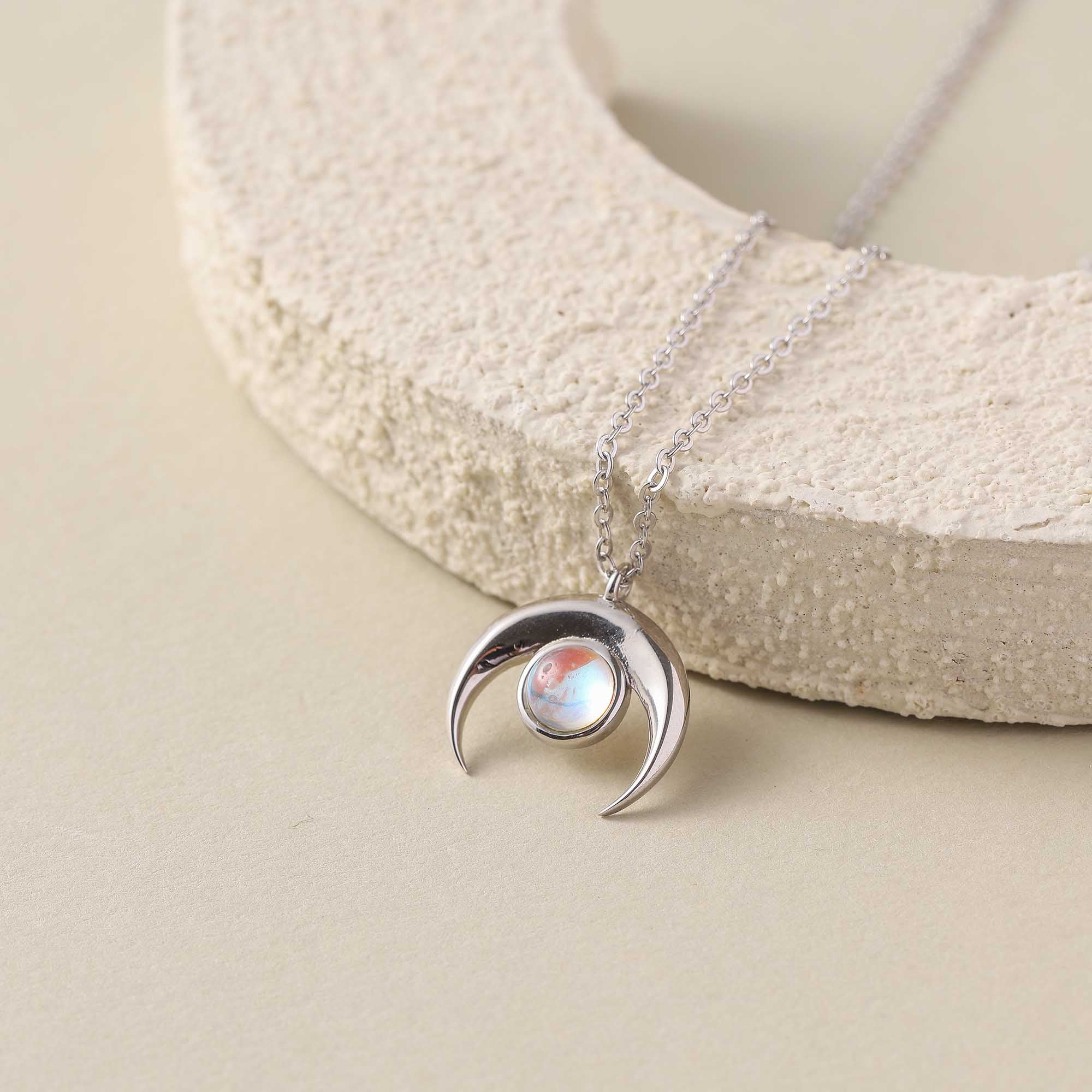 Celestial Crescent – Moonstone Crescent Pendant Necklace