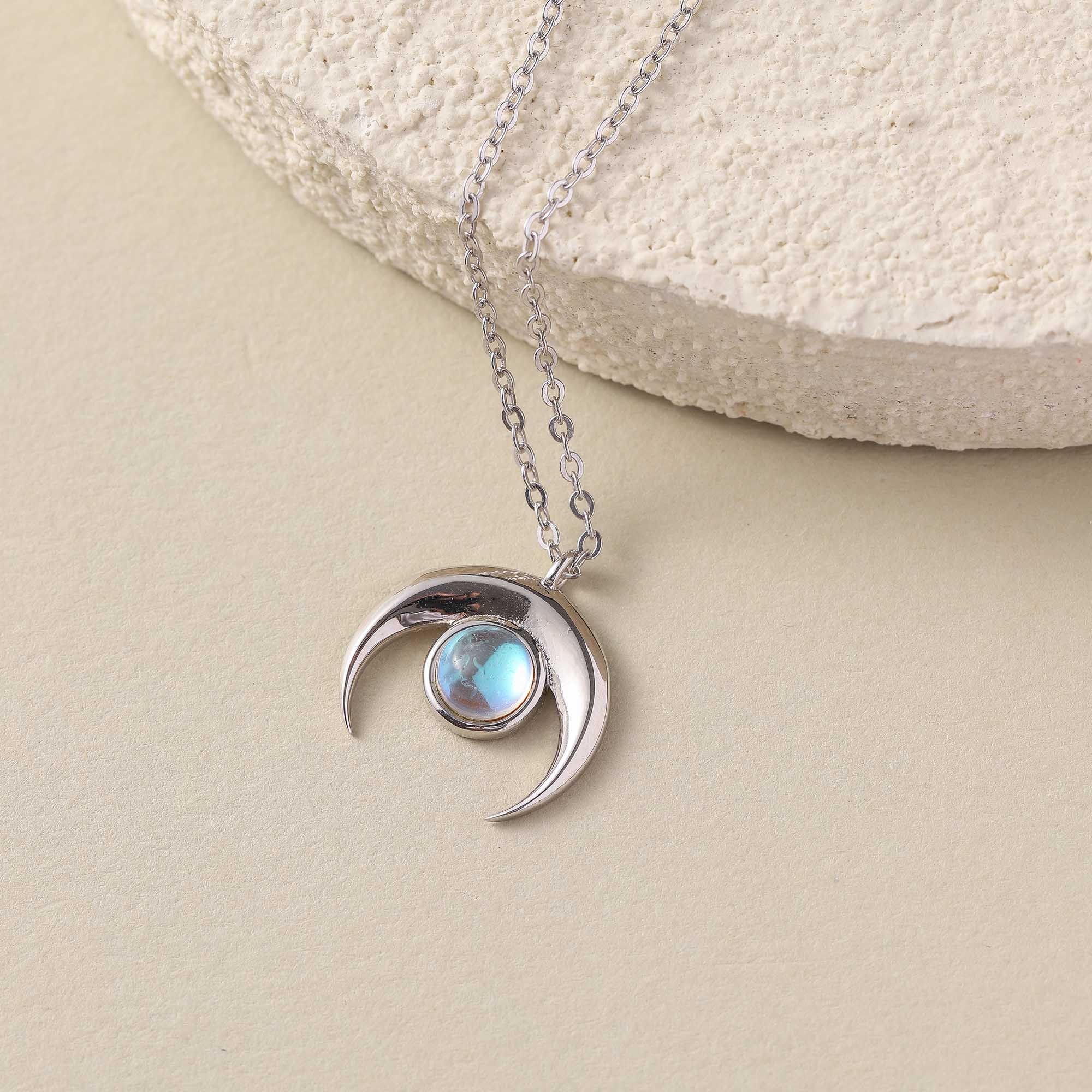Celestial Crescent – Moonstone Crescent Pendant Necklace